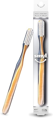 SMYL Cepillo de dientes, cepillos de dientes para adultos con cerdas de nailon, cuidado bucal y eliminación de placa, piedras finas, dorado