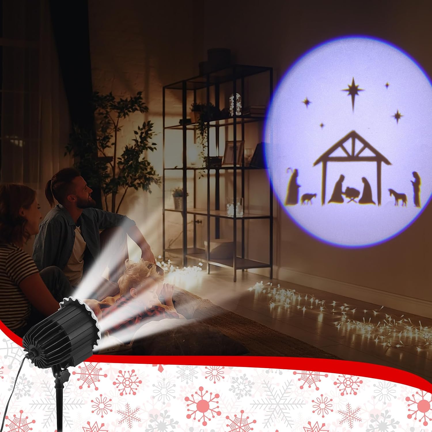 Tuanse Christmas Nativity Outdoor Projector Rotating Nativity Scene Projector Light LED Flood Light Holiday with Stars for Christmas Windows Party Garden Landscape Decoration