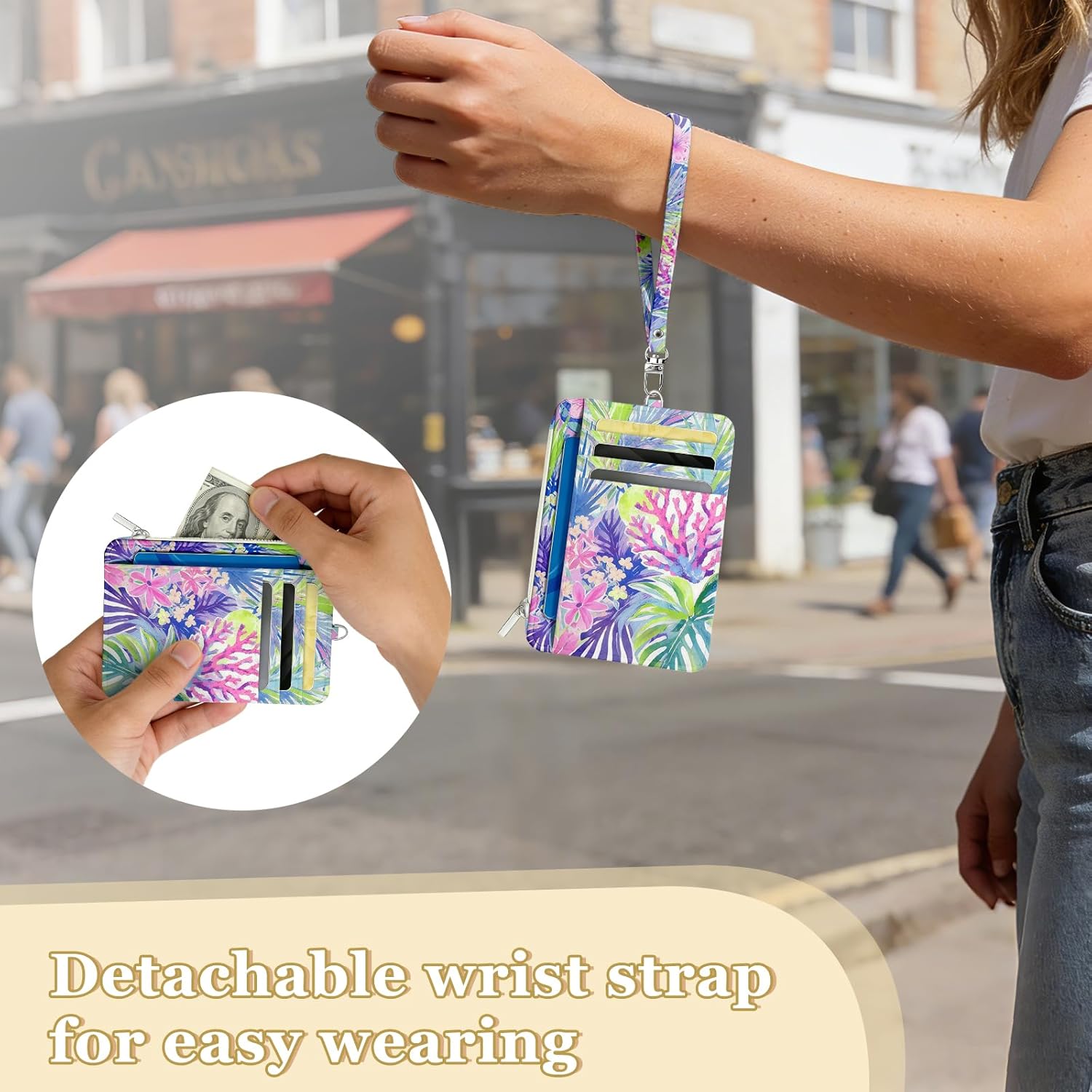 Purple Coral Reef Slim Wallet for Women - RFID Blocking Credit Card Holder, PU Leather Wallet with ID Window & Zipper Coin Pocket, Thin Travel Front Pocket Card Case Ladies Gifts - Image 5