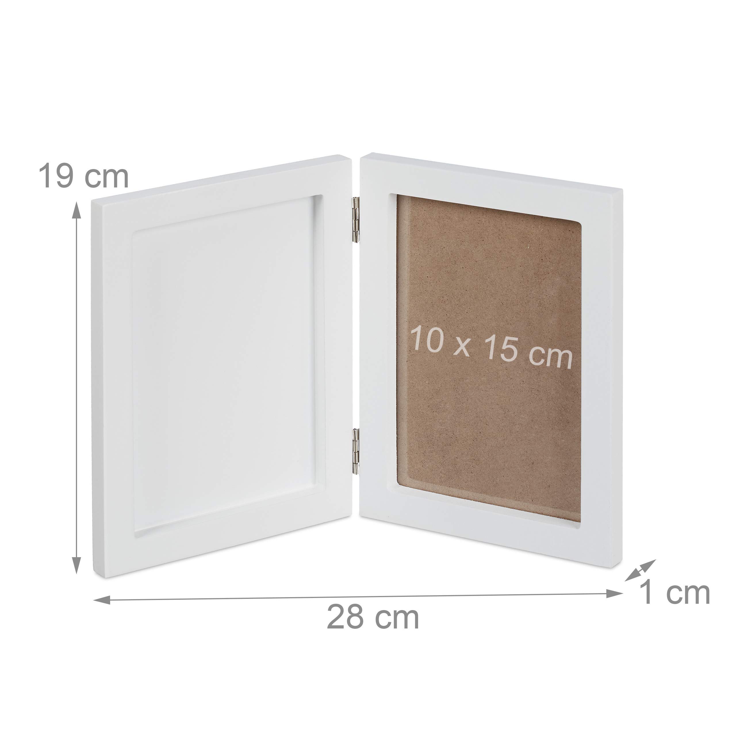 Relaxdays 4x Cornice Portafoto per Bambini con Calco in Gesso, Set per l’Impronta della Mano o Piedino, Fai-da-Te, Bianco