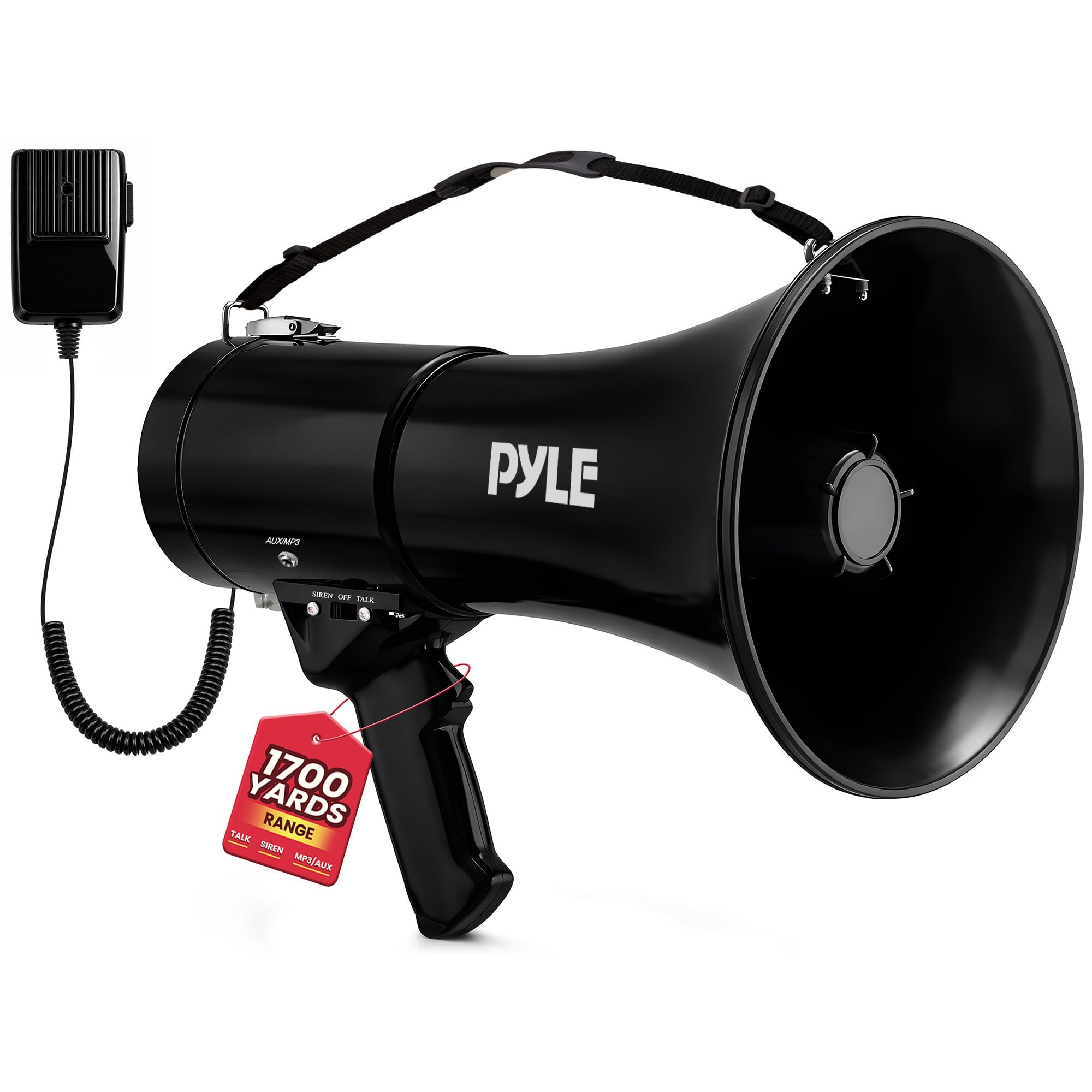 Pyle PMP53IN - Altoparlante megafono PA con Sirena Integrata da 50 Watt e Controllo del Volume Regolabile, Ideale per Calcio, Baseball, Hockey, Tifosi di Cheerleader e Allenatori o per esercitazioni