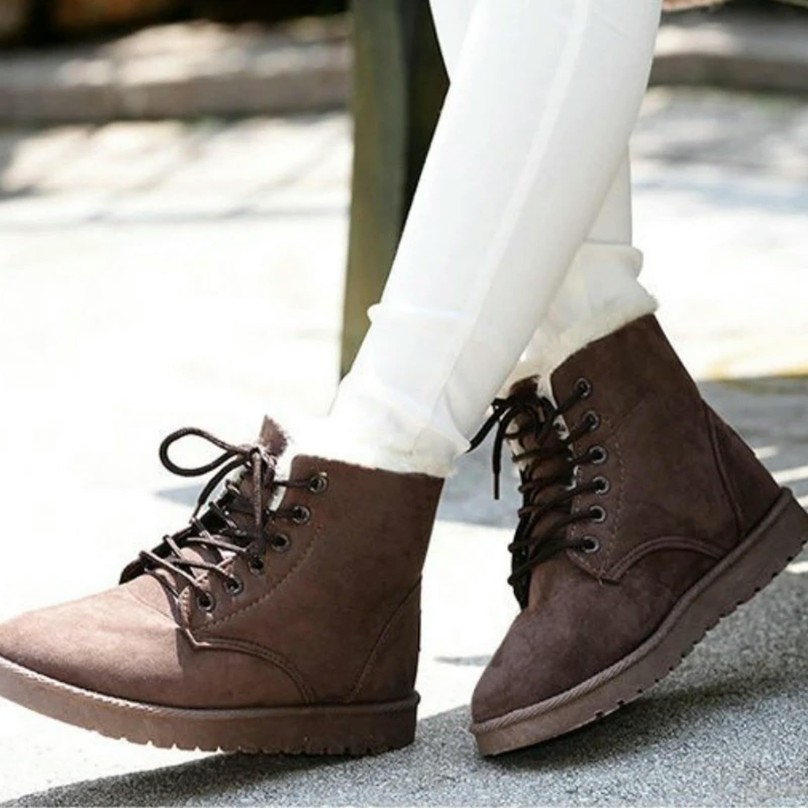 Stivali da Neve da Donna Stivali Invernali da Donna Short-Tube Caldi Stringate-Up Tacco Piatto in Cotone Stivaletti