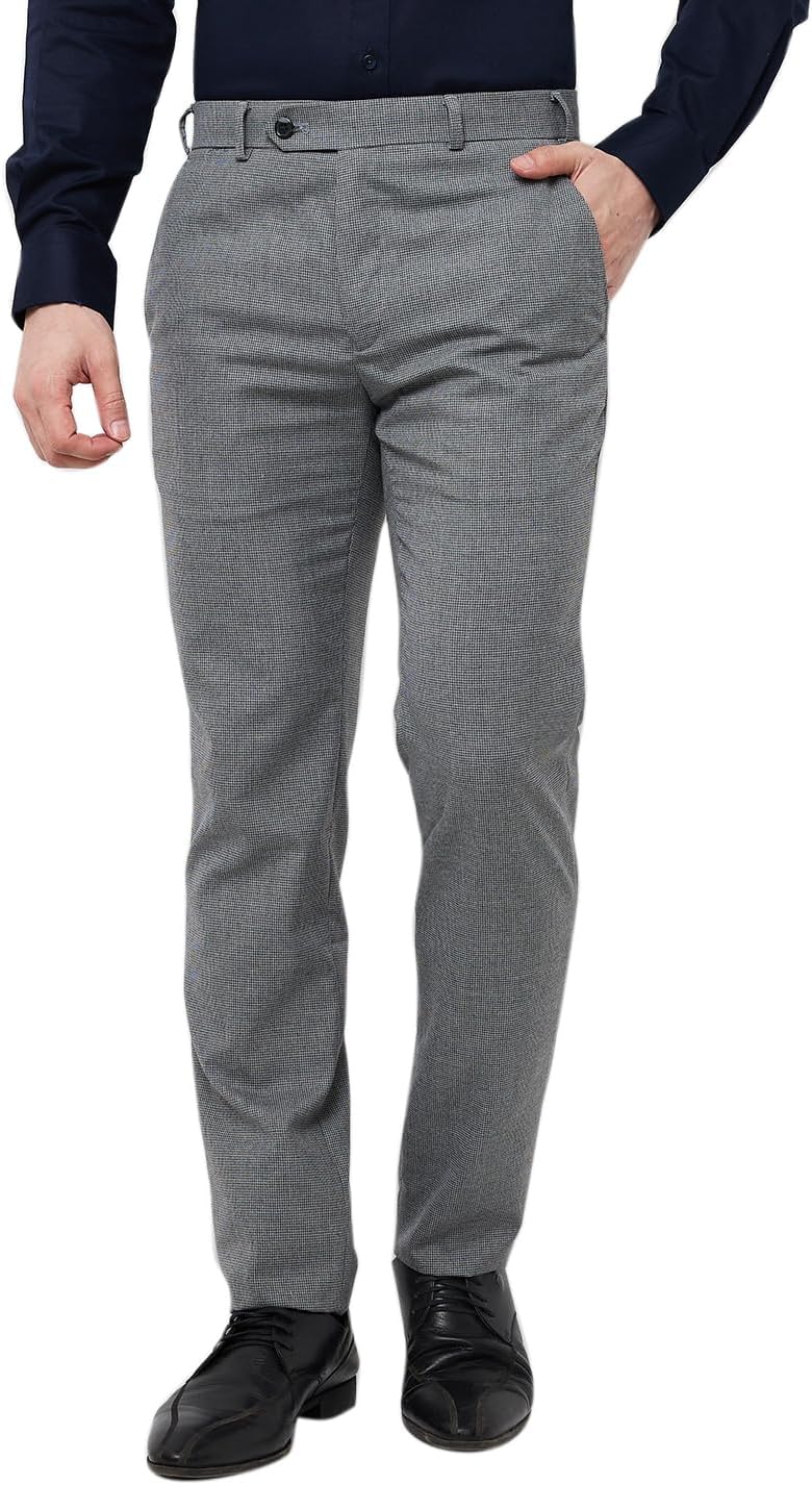 Men Slim Fit Structure Pattern Poly Viscose Blend Flat Front Formal Trouser