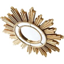 Modern Resin Sunbursts Decorative Mirrored Wall Hanging Round Starbursts Golden Makeup Vanity Mirrored for Living Room and Bedroom Decors Artistic Wall