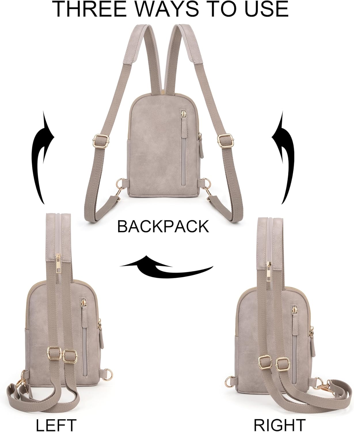 UTO Sling Bag for Women Crossbody Trendy Chest Belt Bag Convertible Backpack Purse with Wide Shoulder Zip Straps - Image 3