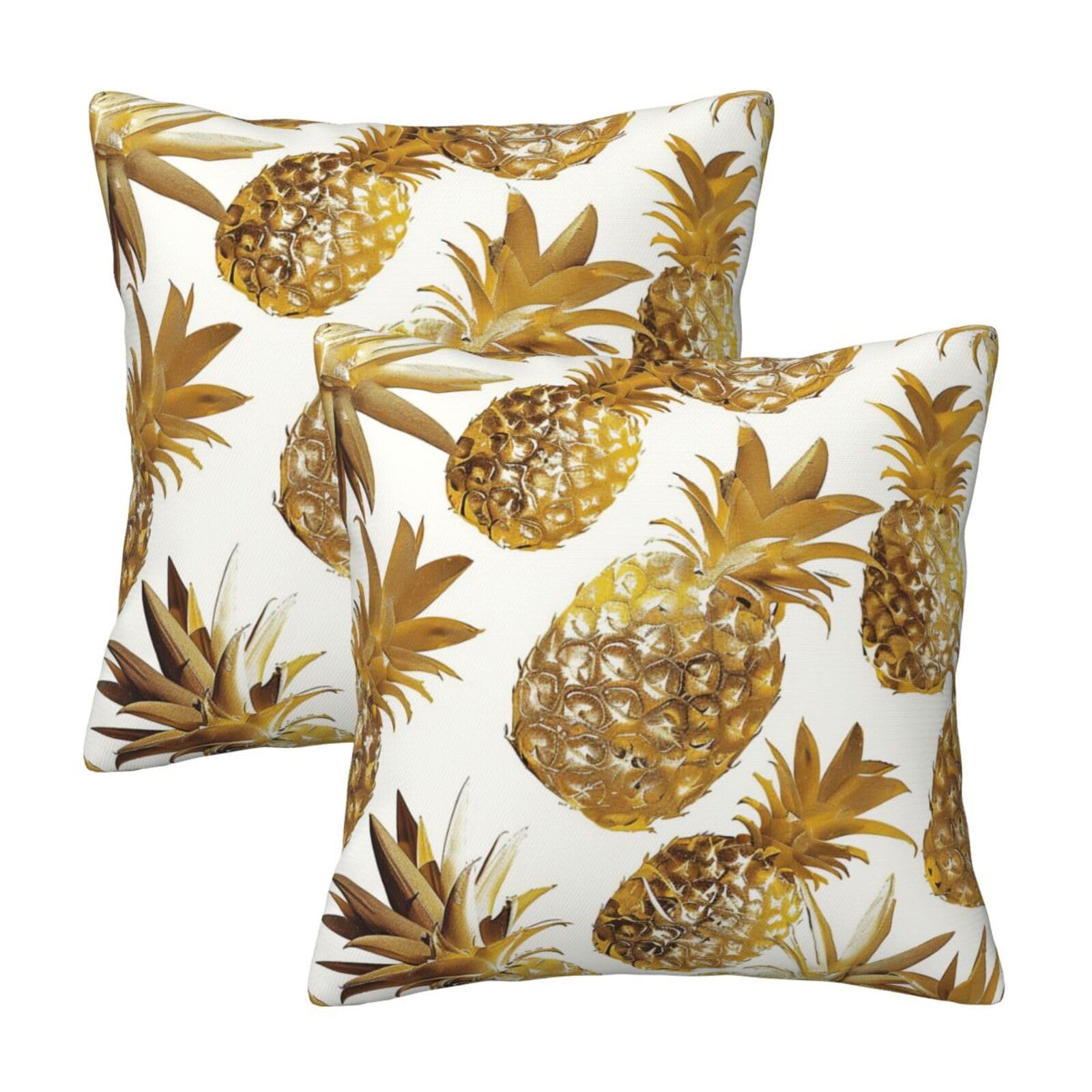 kkvhhyuo golden pineapple background Print Pillow Covers Set of 2, Square Decorative Cushion Covers with Hidden Zipper, Throw Pillow Cases for Living Room Sofa Bed Chair, 50x50 cm
