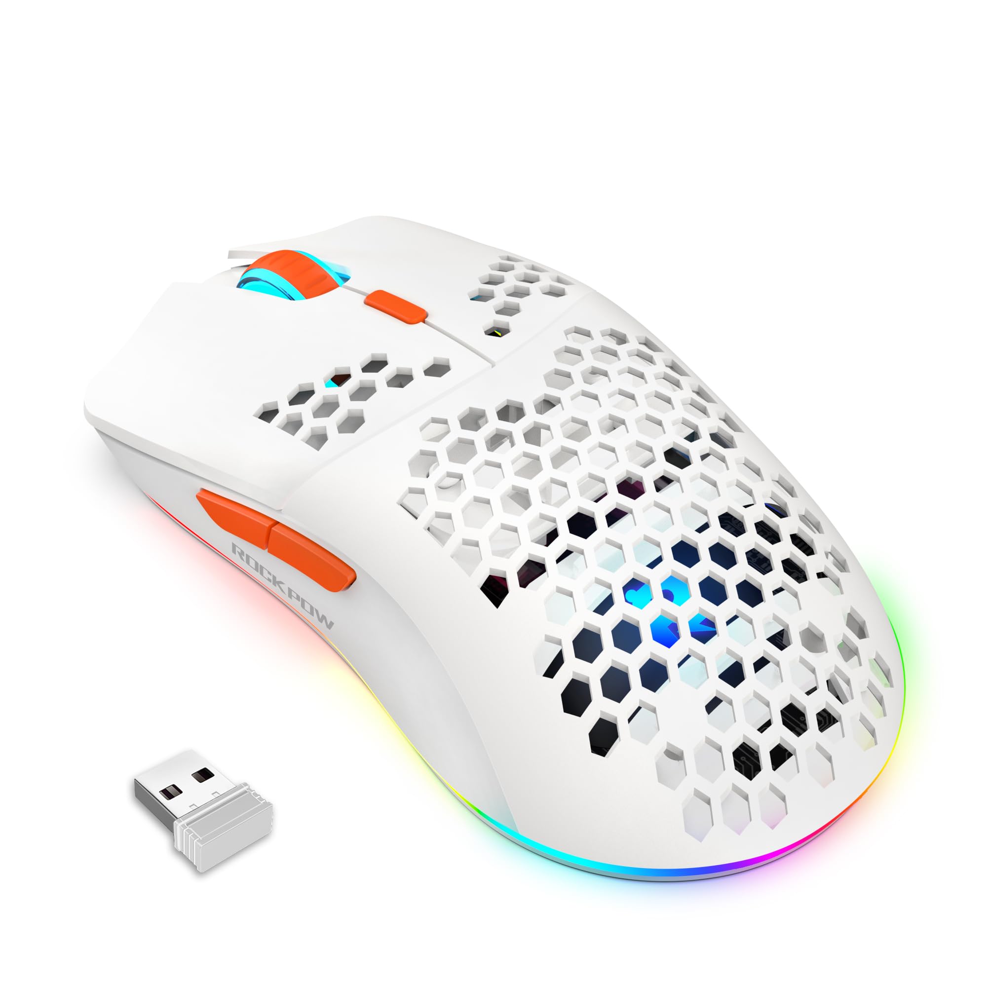 Wireless Gaming Mouse,Honeycomb Ultralight 6 Programmable Buttons 4 Speed Adjustable DPI Ergonomic Wireless Mouse RGB Backlight Optical Sensor Rechargeable Gaming Mice Mouse for Laptop,Computer,PC,MAC