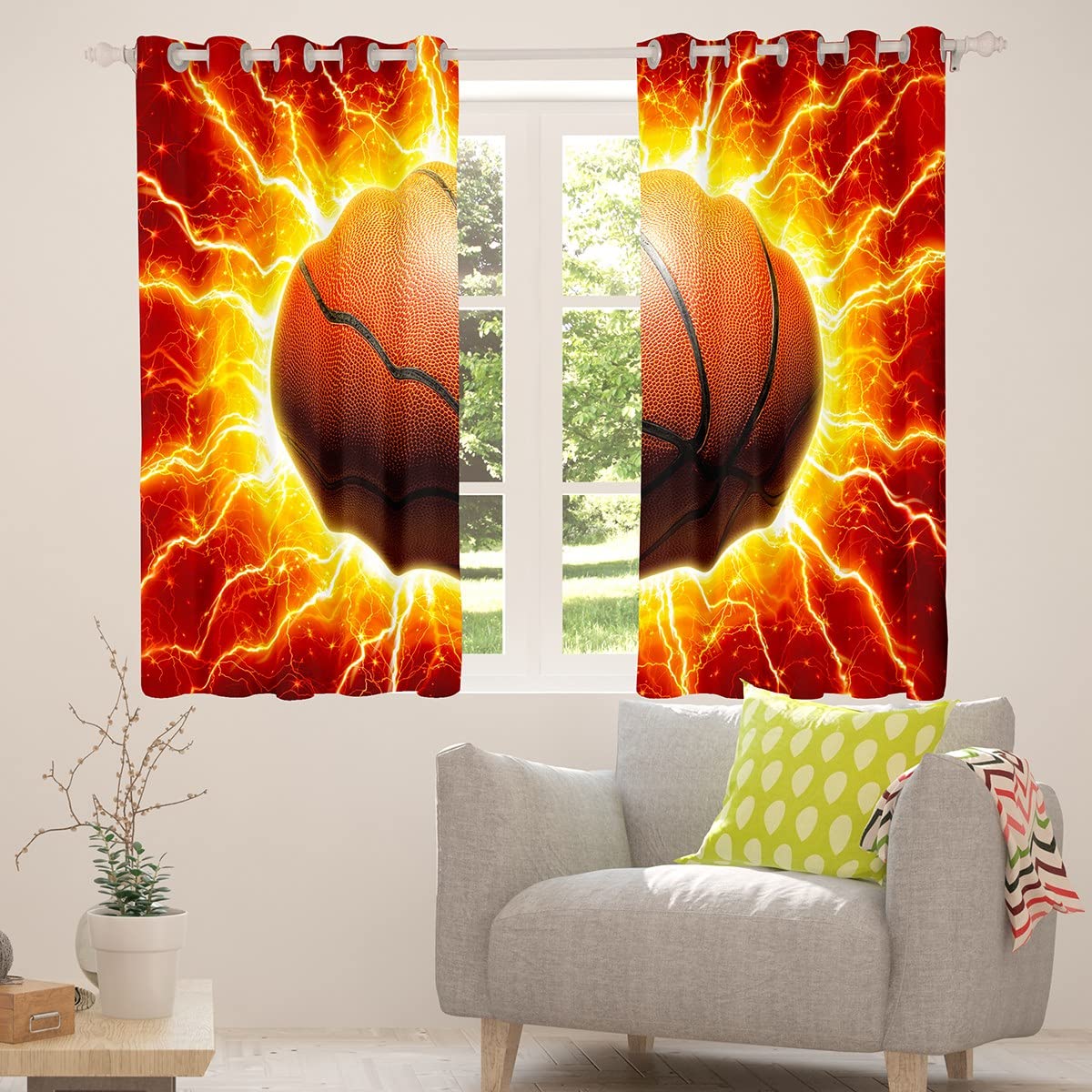 Pallacanestro Bambini Tende oscuranti Gaming Sport Tende per camera da letto Soggiorno per Ragazzi Bambini Adolescenti Giochi con la palla Tende Regalo per gli amanti del basket Trattamenti per fines