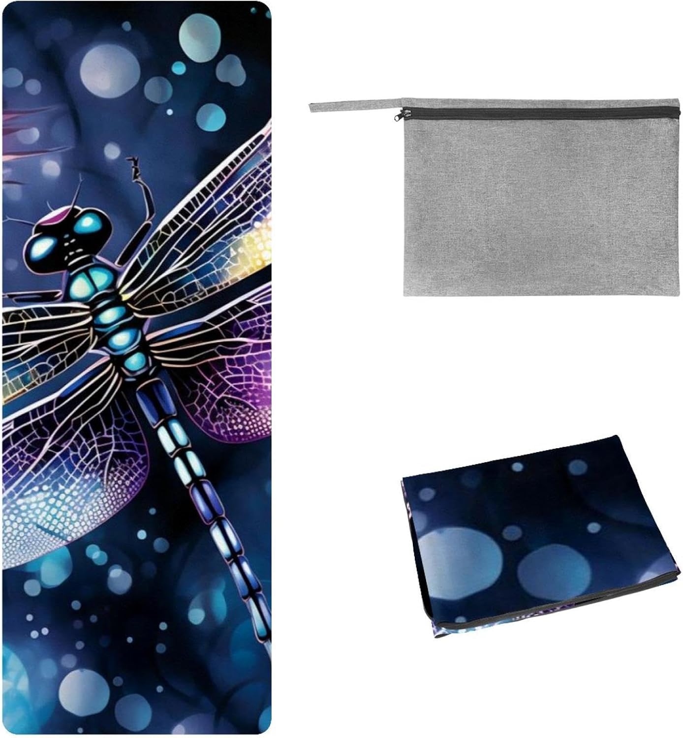 Yoga Towel, Dragonfly Pattern Non Slip Sweat Absorbent Hot Yoga Mat Towel for Hot Yoga, Pilates and Fitness - 72.8" x 26.8"