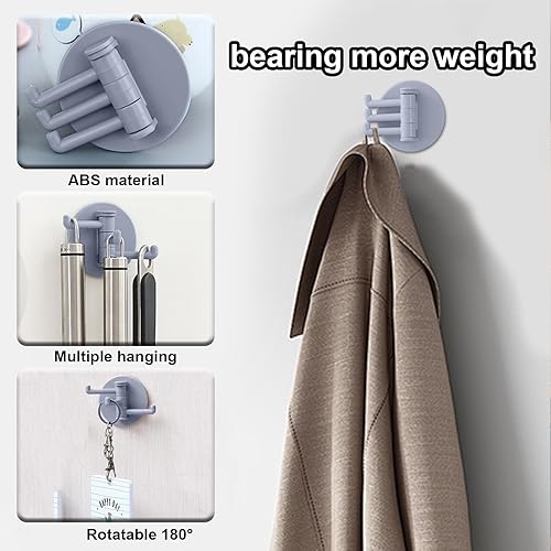 Miniatura 4 de Ganchos de pared adhesivos giratorios de 360, estante de gancho de baño sin taladro, ganchos adhesivos fuertes para toallas y accesorios de baño