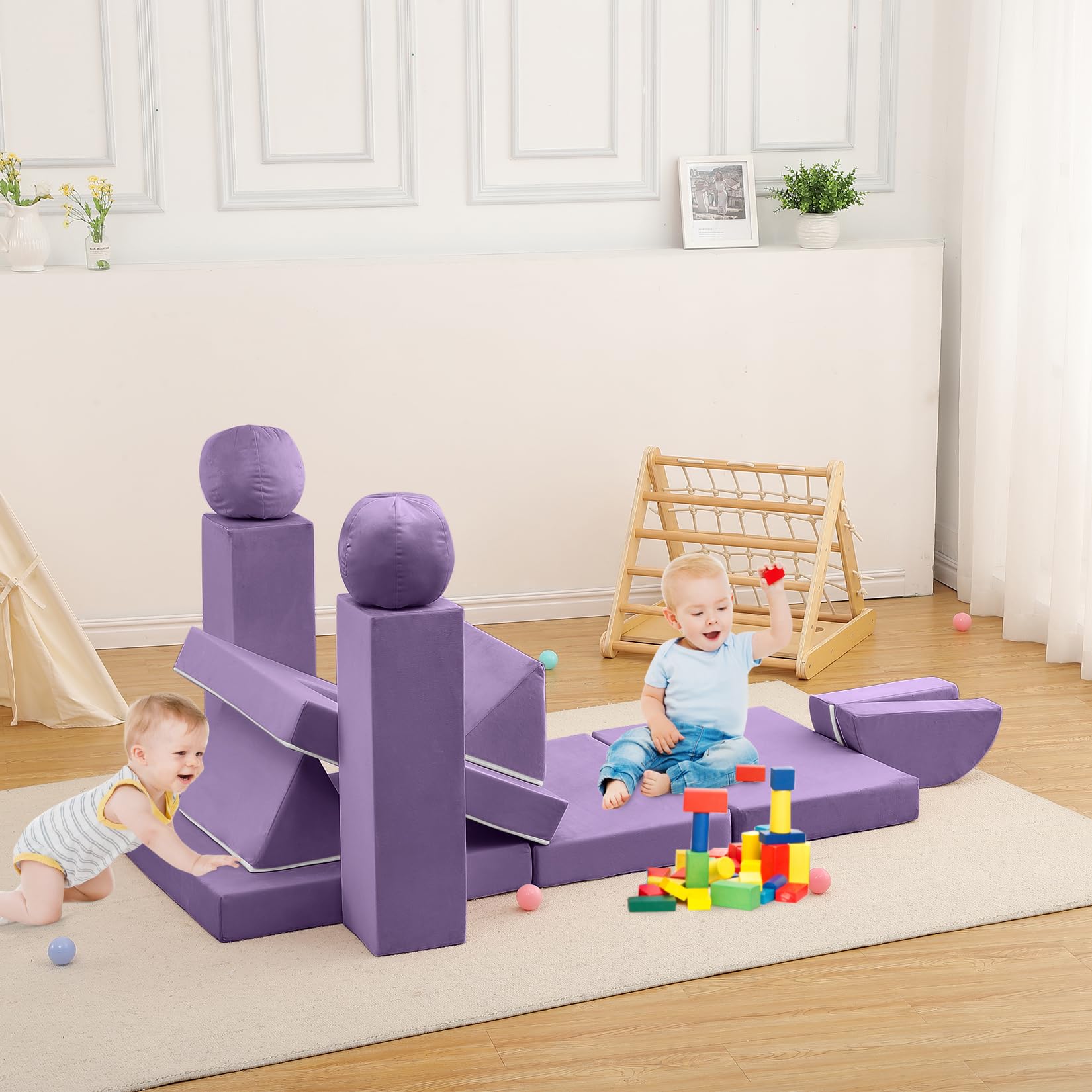 Garvee Sofá Modular De 12 Piezas para Niños: Sofá Seccional DIY para Sala De Juegos, Dormitorio y Guardería. Espuma Suave, Plegable, Funda Extraíble, Muebles Creativos para Niños y Niñas, Púrpura.
