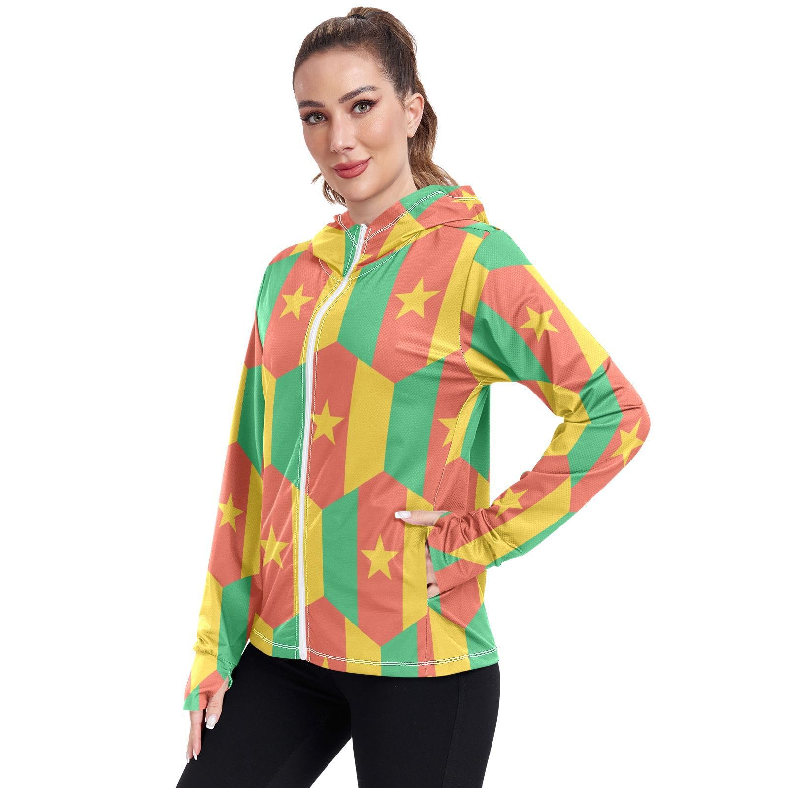 Cameroon Flag Women's UPF 50+ Sun Protection Hoodie Jacket Lightweight Long Sleeve Sun Shirt with Pocket Multicoloured