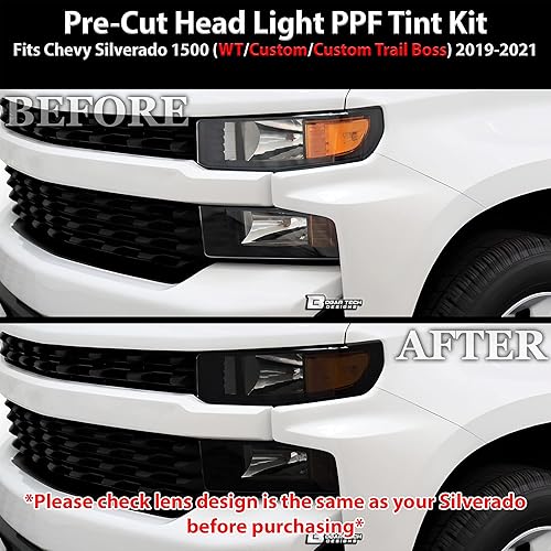 Miniatura 9 de BOGAR TECH DESIGNS Kit de tinte de luz completa para faros delanteros compatible con Chevy Silverado 2022-2024, humo oscuro