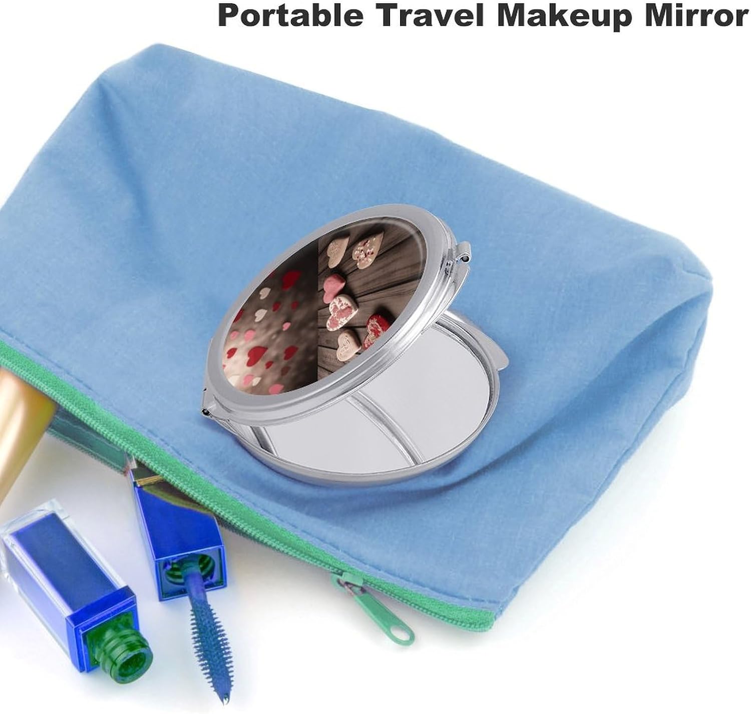 Valentine's Day Makeup Mirror Lightweight Compact Mirror Portable Folding Travel Mirror 2-Sided Round Handheld Beauty Mirrors Mini Pocket Mirrors for Gift image 3