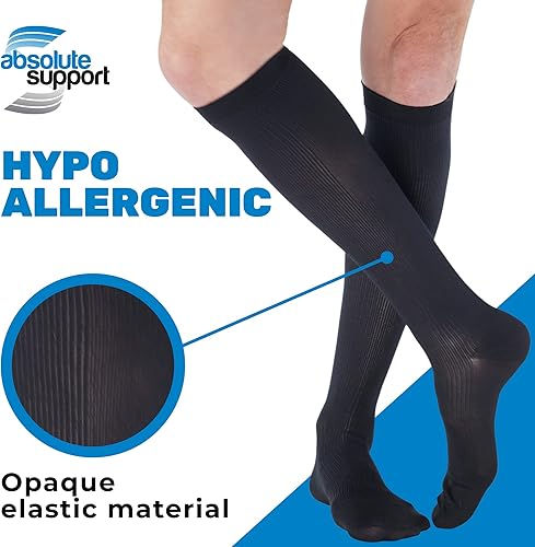 Miniatura 5 de ABSOLUTE SUPPORT (6 pares) fabricadas en Estados Unidos, medias de compresión altas a la rodilla para hombres de 20 a 30 mmHg | Para circulación,