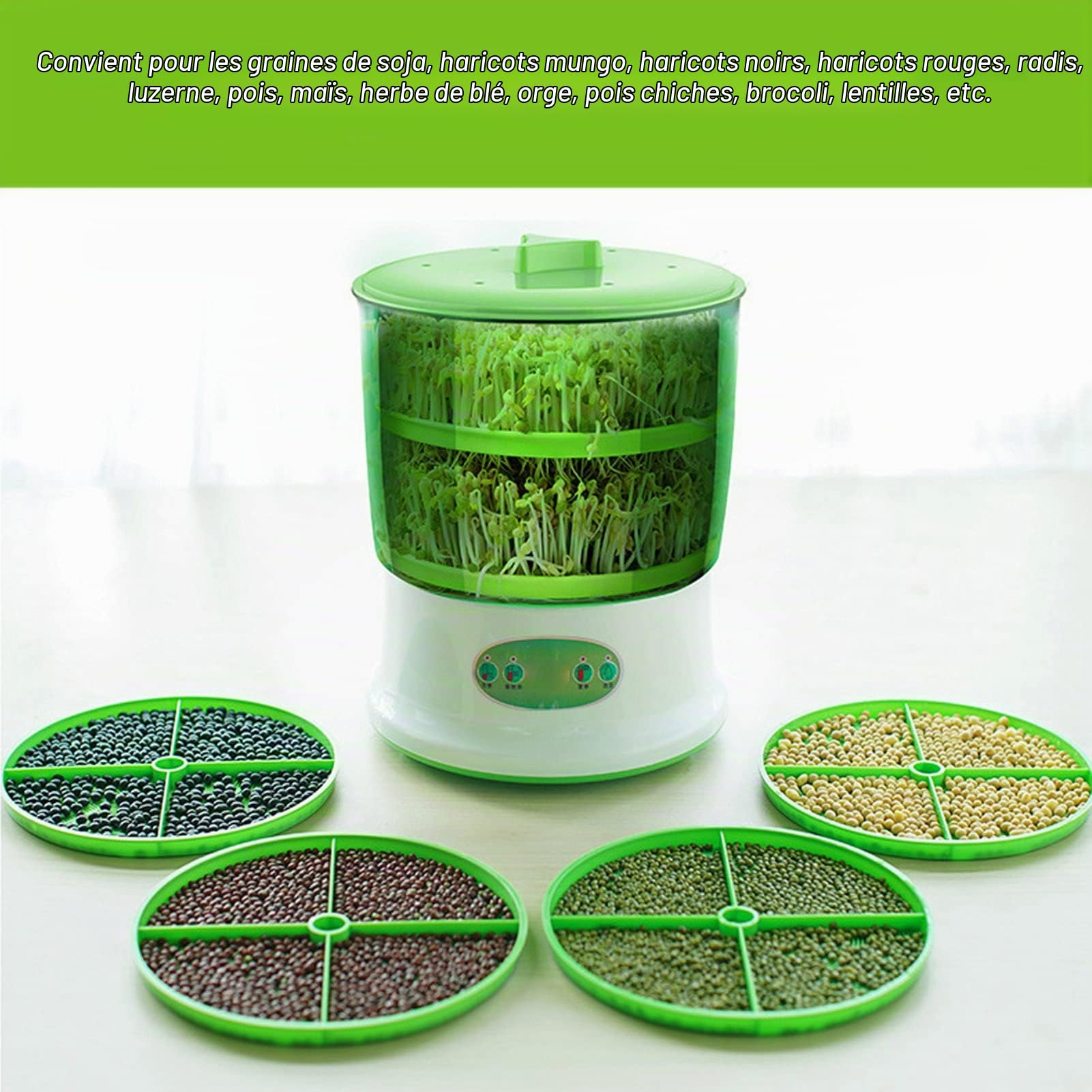 Machine à Germes de Soja, Germoir de Graines Automatique, Machines de Semis à Germination de Grande Capacité, Fabricant Intelligent de Germes de Soja avec Pulvérisateur à 360 Degrés(EU)