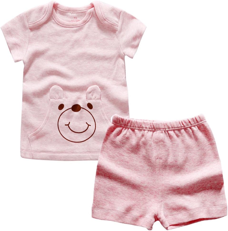 Monvecle Unisex Baby Natural Color Cotton Lap Shoulder T-Shirt + Shorts Set