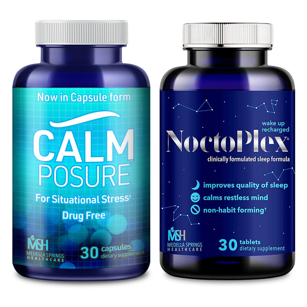 + NoctoPlex Bundle – Side-Effect Free Anti Stress Supplement for Quick Relief from Situational Stress - Stress Relief Supplement/Calm Pills with Magnesium, Folate, Vitamin C & More