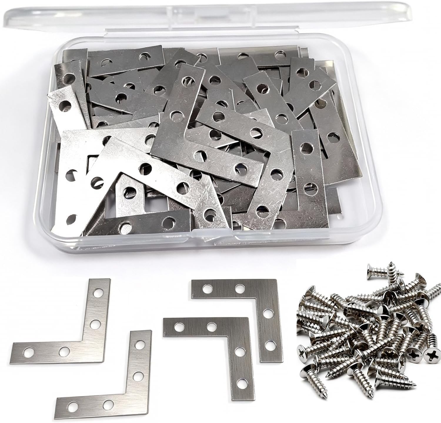 L Shape Corner Brackets, 1.5x1.5 Inch Heavy Duty Steel Corner Braces with Screws for Furniture, Shelf, Cabinet, Table, Woodworking, Decorative Reinforcement & DIY Home Projects -50 Pack