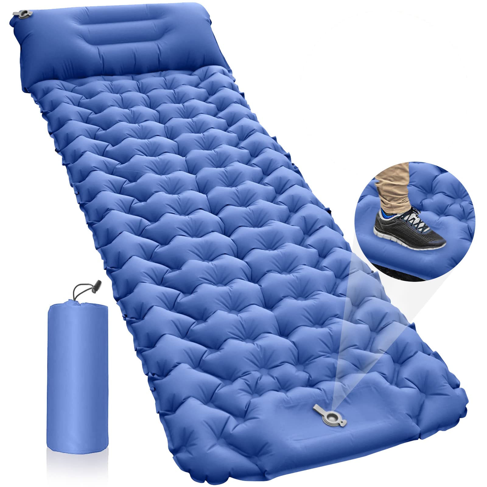 Camping Mat, Inflatable Sleeping Mat with Pillow Ultralight Mattress Pads Air Bed for Camping Backpacking Hiking (Navy Blue)