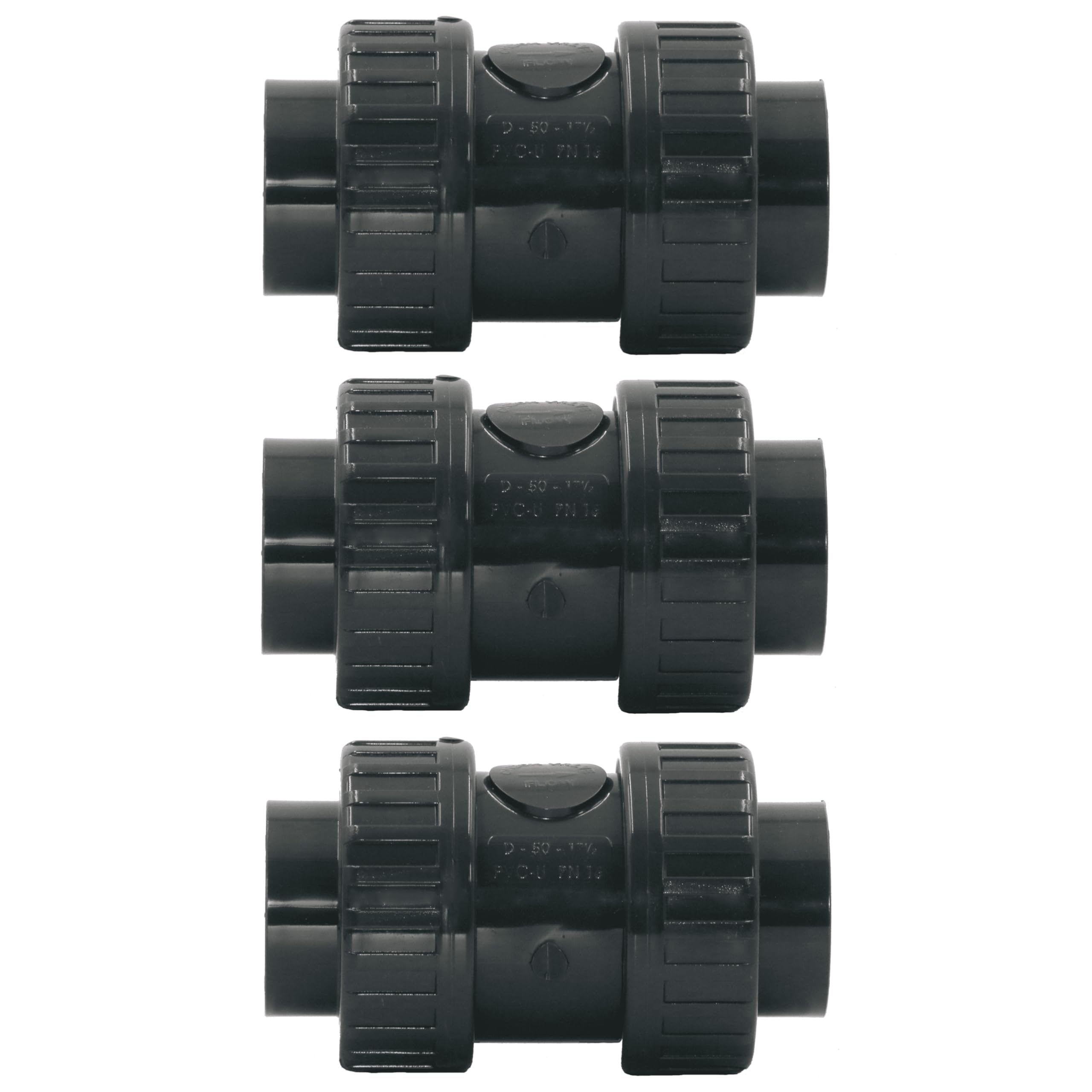 HAF® 3 válvulas antirretorno de PVC gris con 2 manguitos adhesivos de 50 mm, cargada por muelle, válvula de retención cónica de PVC gris para todas las tuberías, calidad: fabricado en Europa, cantidad
