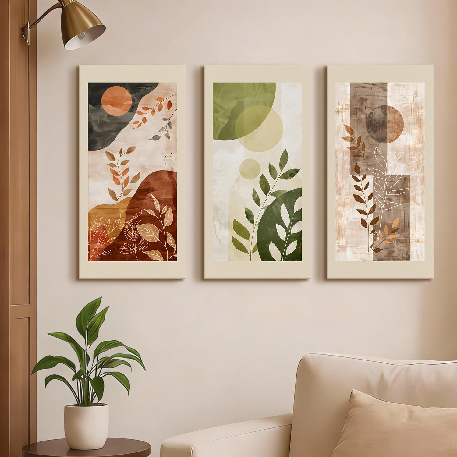 - PAPER PLANE DESIGN Boho Wall Art Set of 3 | Modern Botanical Abstract | HD Print Wrapped Canvas | Perfect for Home & Office Decor Panels |12×24 Inch (D)