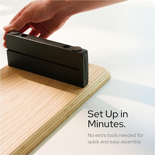 Miniatura 5 de KIVY Elevador de monitor doble con estante de metal integrado - Estante de escritorio de madera para la parte superior del escritorio - Soporte de