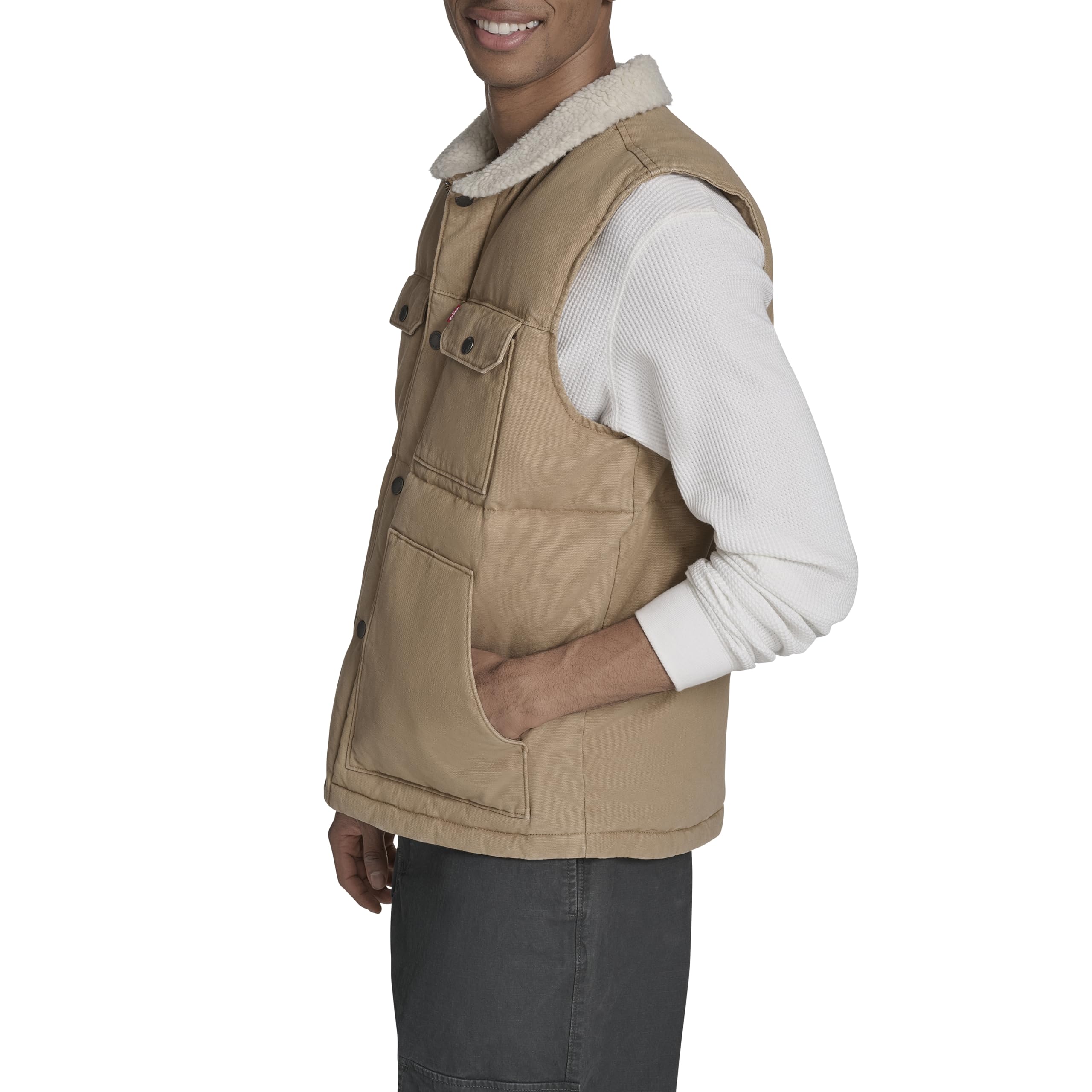 Levi's Mixed Media Quilted Puffer Jacket with Sherpa Lined Collar (Regular And Big & Tall Sizes) Gilet in Denim Uomo