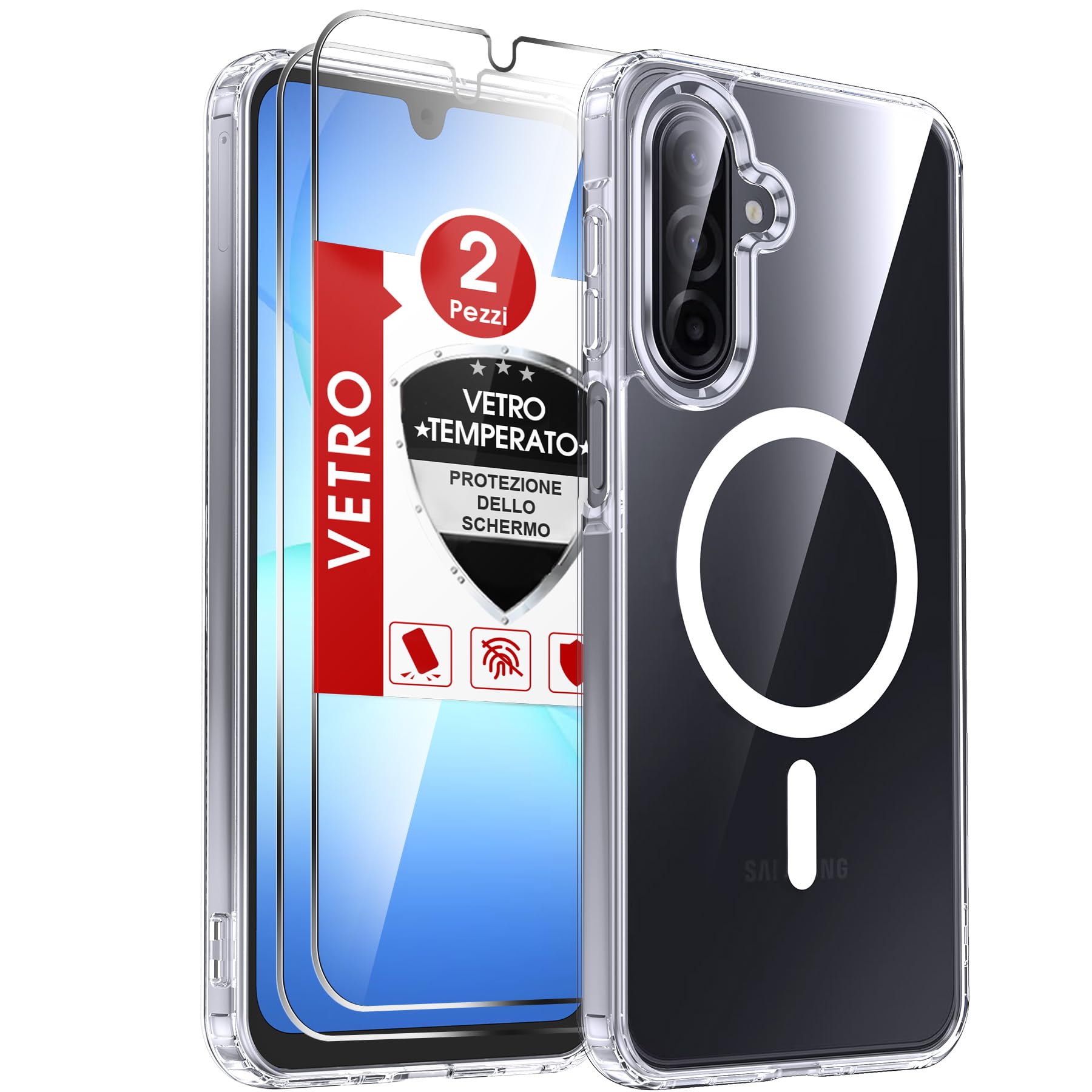 LeYi Cover Magnetica per Samsung Galaxy A17 5G Trasparente Custodia con 2 Vetro Temperato, Protezione Fotocamera TPU Bumper Originale Antiurto Protettiva Case per Telefono Samsung Galaxy A17