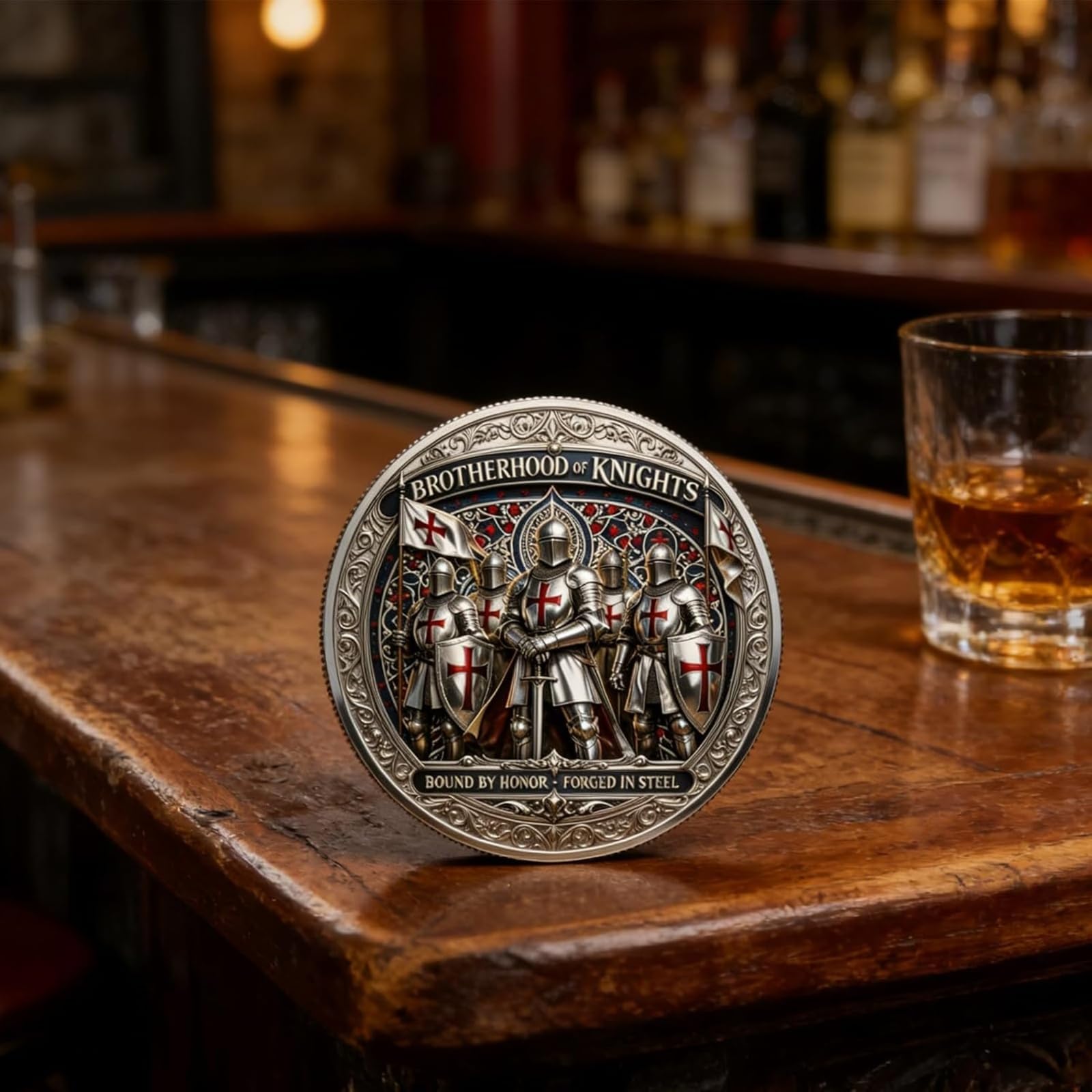 Moneta commemorativa della Confraternita dei Cavalieri - Moneta sfida "Chiamami Fratello" - Gettone d'onore in acciaio forgiato - Regalo per veterani, amici, club e collezionisti (3Pcs)