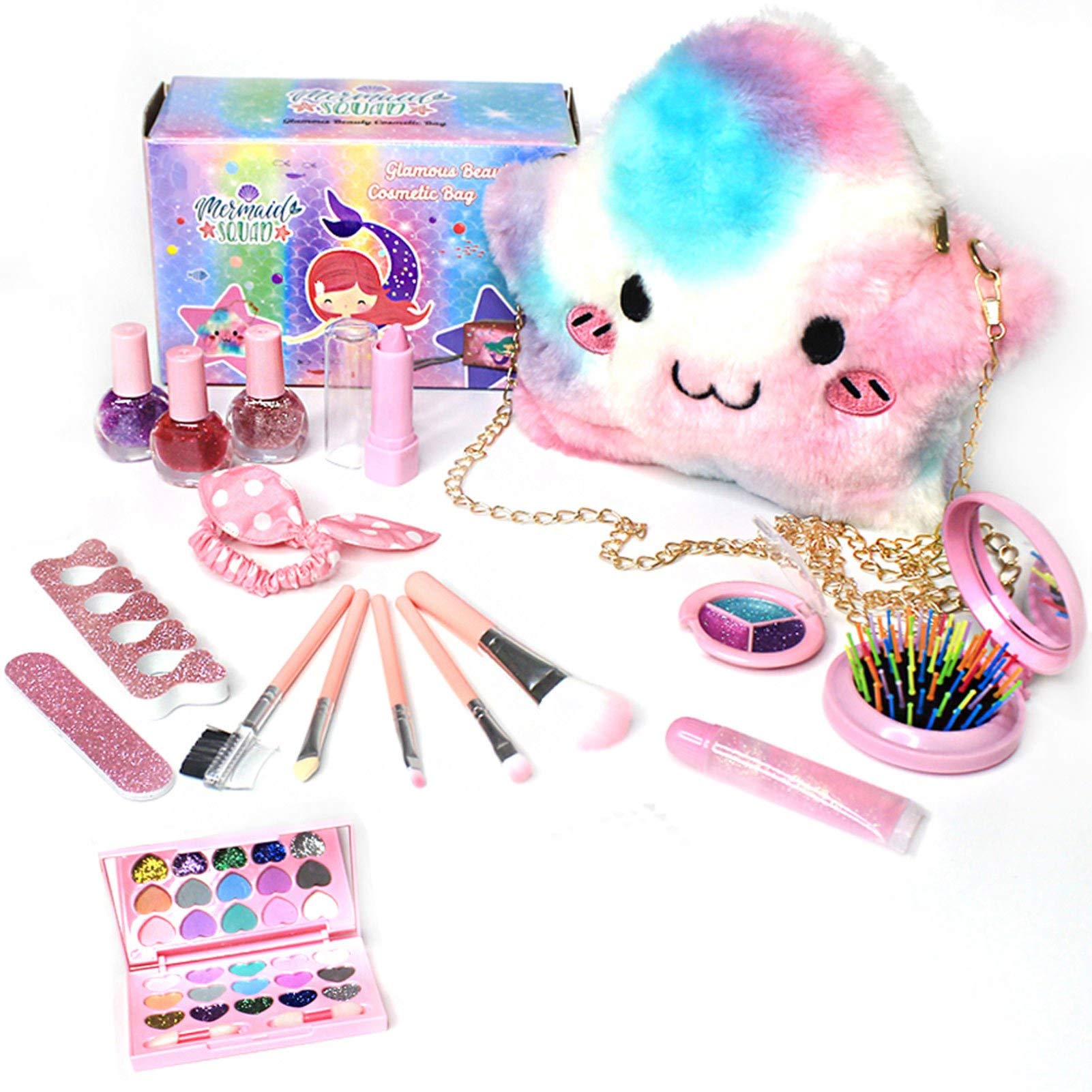 Set di trucco per bambini lavabile da 19 pezzi Pennello cosmetico Smalto per unghie Rossetto Fard Fai finta di giocare con il giocattolo
