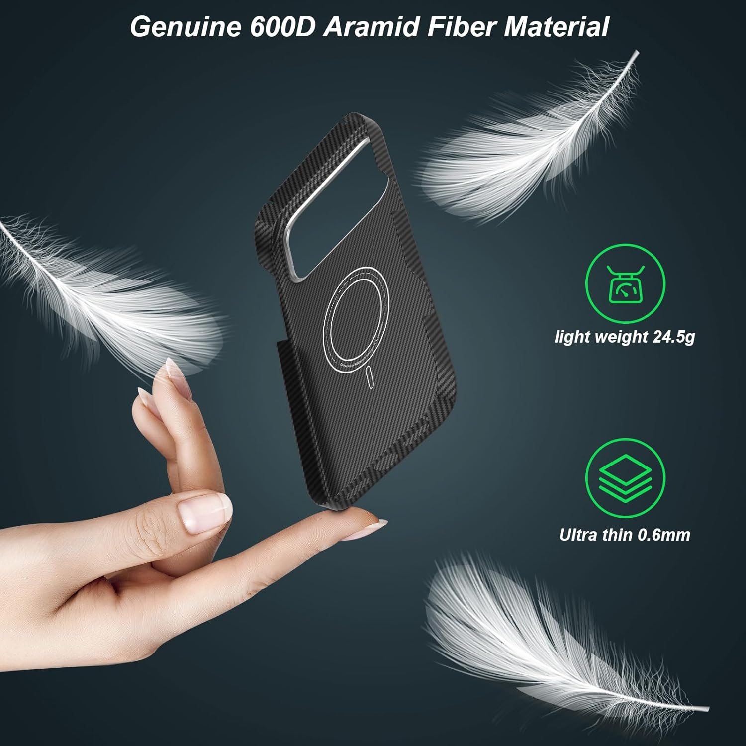 iiteeology Aramid Fiber Case for iPhone 17 Pro Max 6.9 Inch Compatible with MagSafe, Military Grade 600D Carbon Fiber Ultra Thin Minimalist Case Black