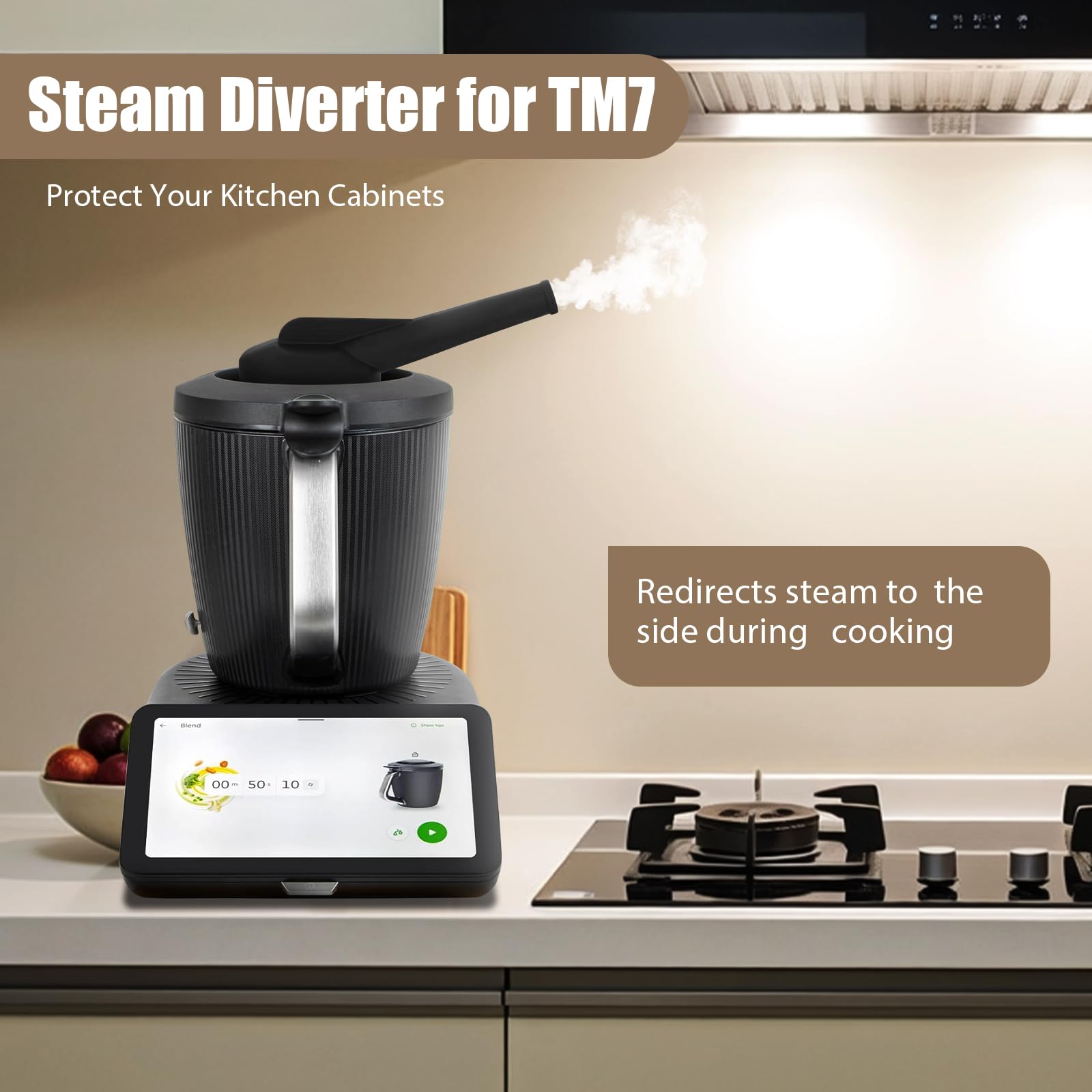 Przekierowywacz pary kompatybilny z Thermomix TM7, obrotowy o 360° komin odparowywania z zabezpieczeniem przed przelaniem, nakładka do odprowadzania pary do szafy, komin, ochrona mebli, odssawanie