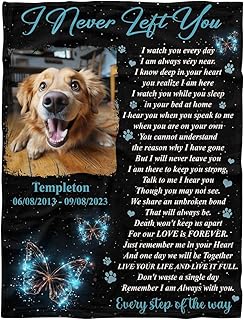 F92518 Dog I Never Left You Blankets, Dog Memorial Blanket Custom Photo Name Date, Personalized Memorial for Dog Lover Mom Dad, Loss of One Sympathy Sherpa Fleece Blanket Gift