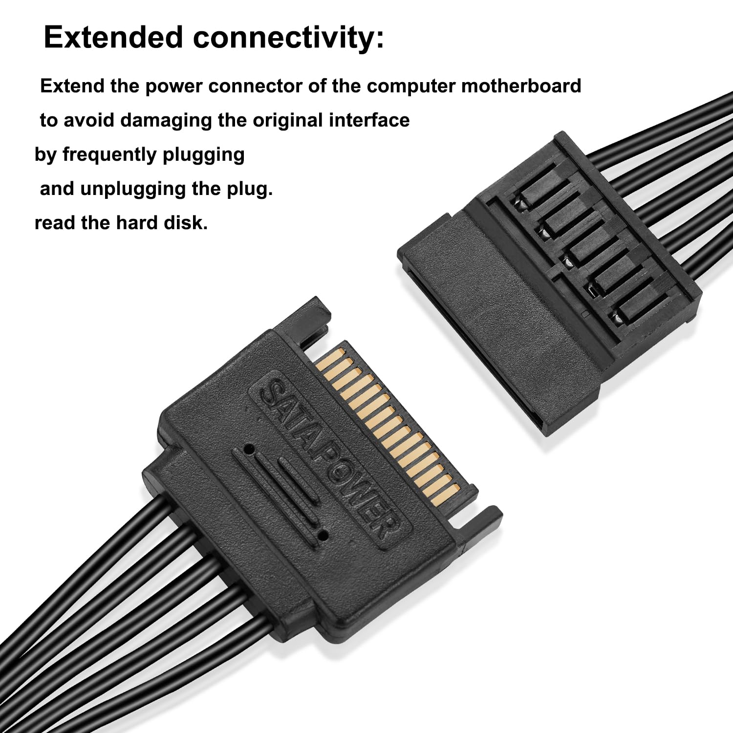 Cable divisor de alimentación Sata de 5.5 pulgadas, 6 vías, negro, cable SATA de 15 pines de 1 a 6 para HDD, SSD, unidades ópticas, conector de alimentación Sata para cable de extensión 4