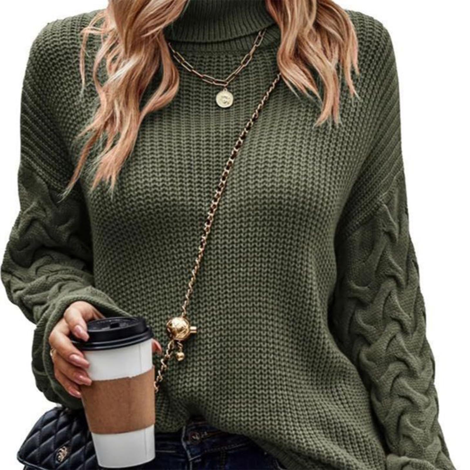 Greabuy Maglione lavorato a maglia a trecce a tinta unita da donna a maniche lunghe autunno inverno pullover felpa per donna maglione casual camicie da donna maglioni da donna felpe a maglia leggere