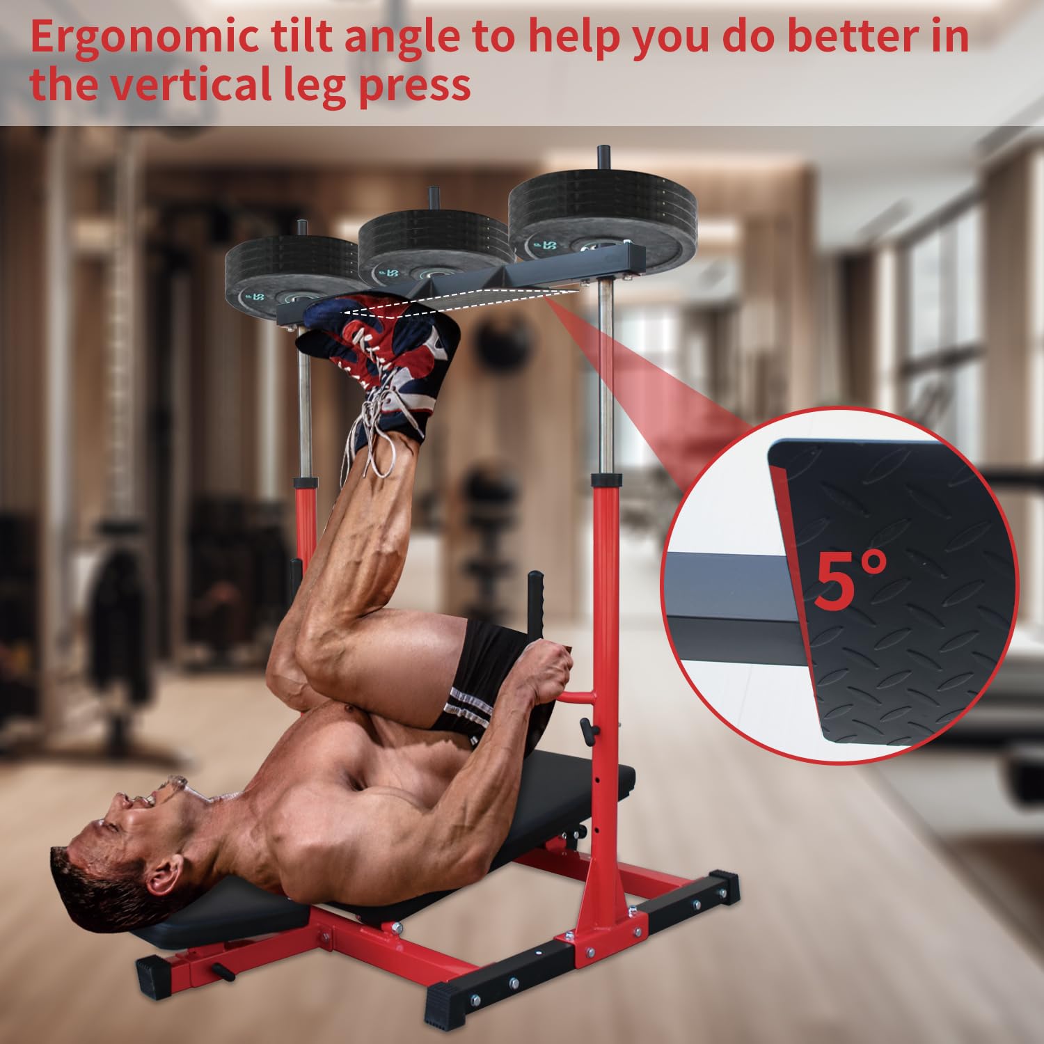 Adjustable Vertical Leg Press Machine for Home Gym - 286LB Weight Capacity, 3-Position Backrest & Compact Design (Olympic Plate Compatible)