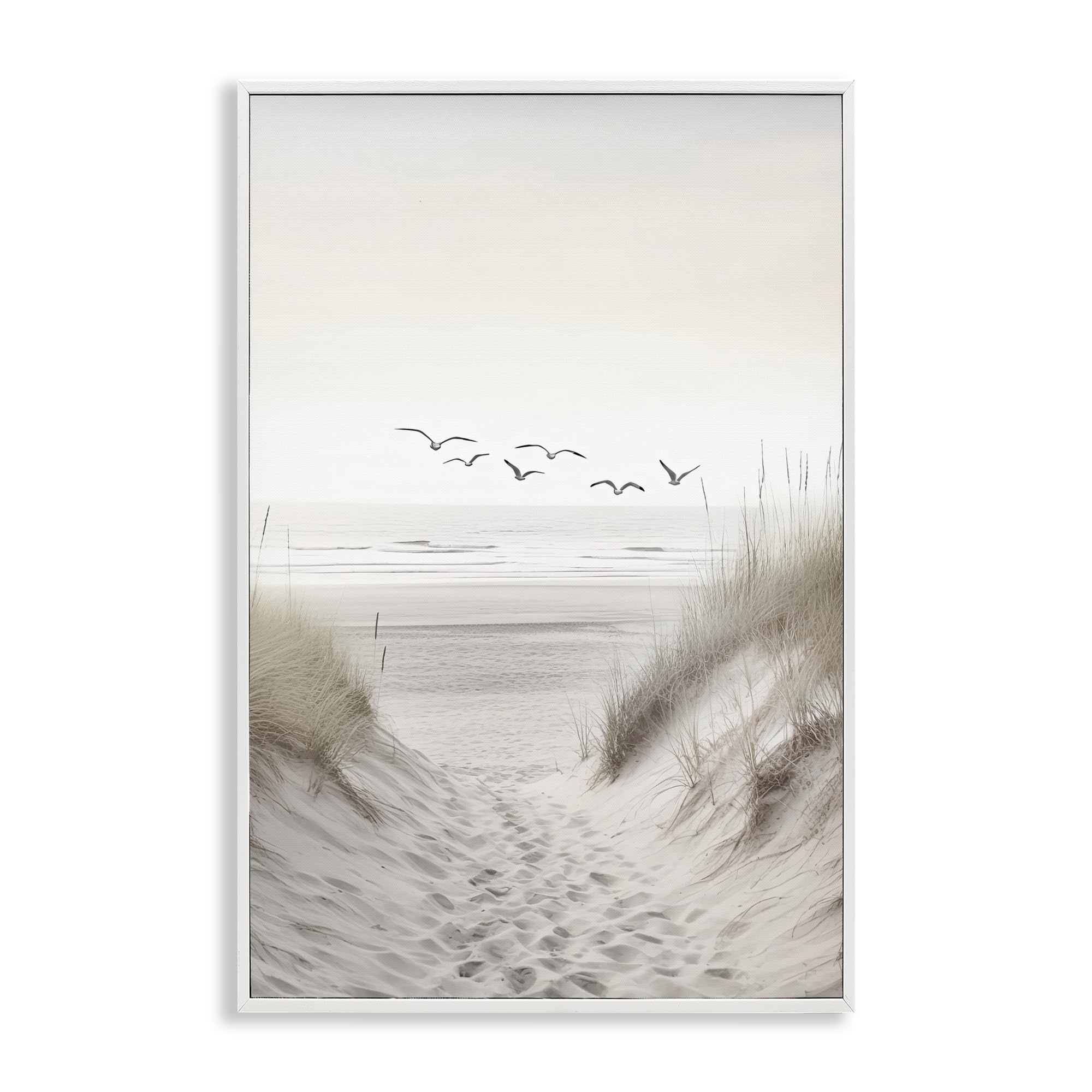 Mouettes sur sable giclée encadrée Stupell pour illuminer une pièce sombre sans lumière