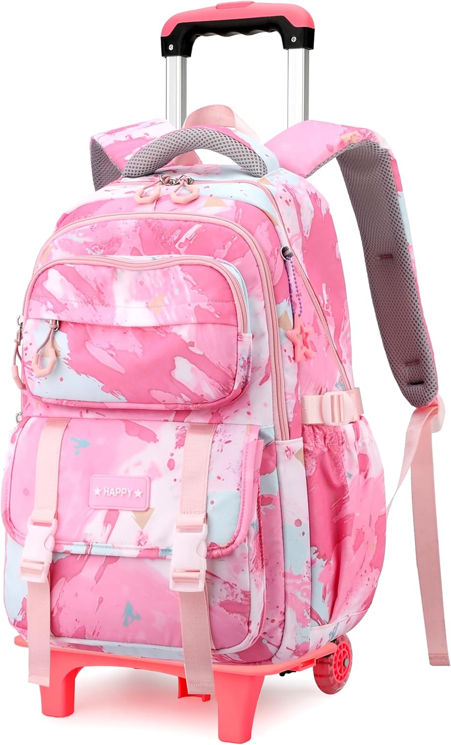 Kids Rolling Backpack for Girls School Backpack with Wheels for Girls Wheeled Bookbags Roller Trolley Bags for Primary Students, 2-Wheel Pink