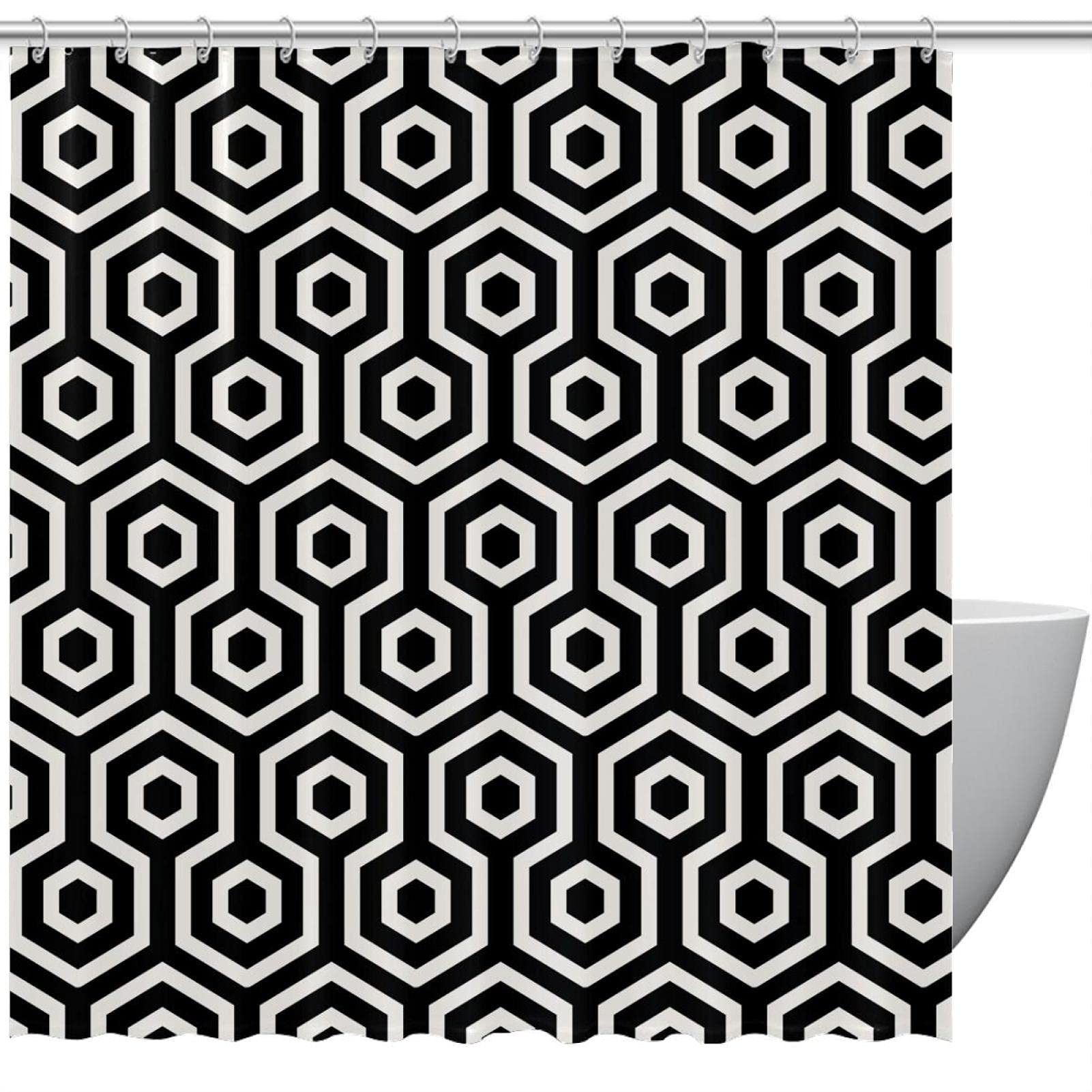 Rideau de douche noir hexagone 183x183 résout les problèmes d'odeur et d'eau au sol