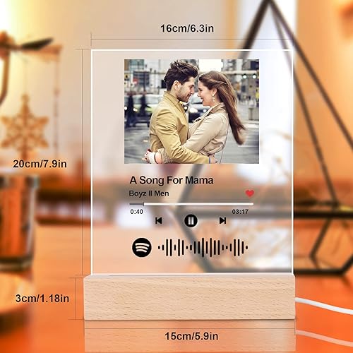 Miniatura 3 de OXYEFEI Canción acrílica personalizada con foto, luz nocturna de arte de Spotify personalizable, placa fotográfica escaneable con código de Spotify,