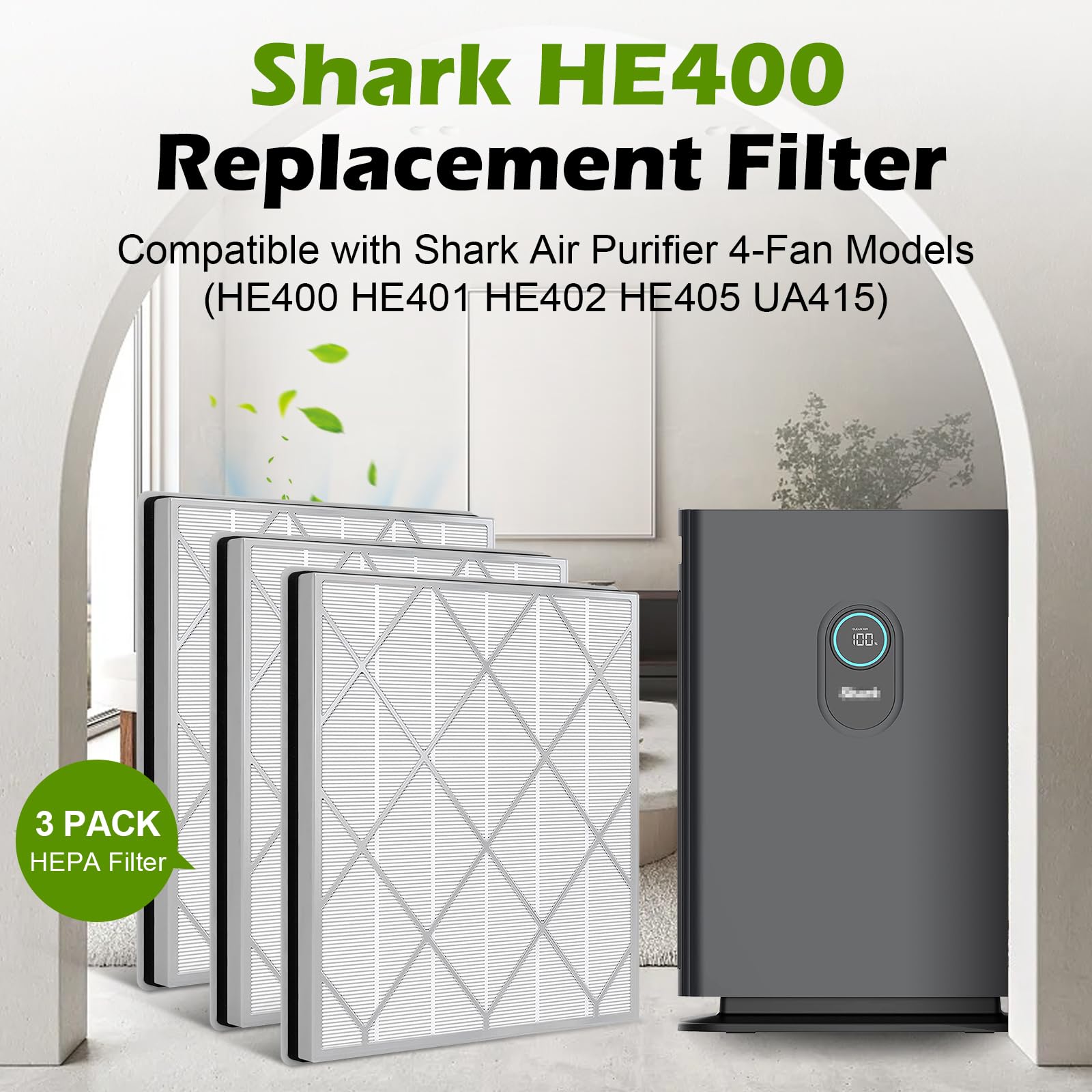 Paquete de 3 purificadores de aire True HEPA HE401, 4 modelos HE400/HE401/HE402, sistema de filtración de grado H13 con prefiltro fino, filtro de repuesto He401, paquete de 3
