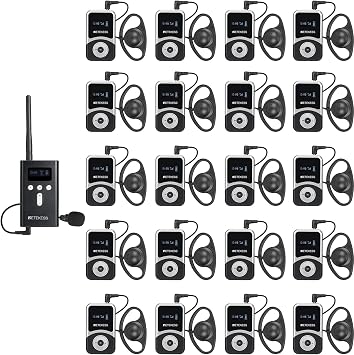Retekess T130S2nd Gen T130 Tour Guide Audio System, Tour Guide Microphone and Speaker, Upgraded Longer Range, D-Shaped Headphones, Whisper System for Church School 1 TX 20 RX