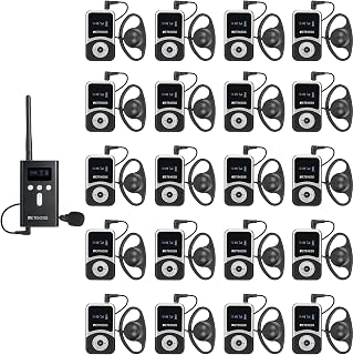 Retekess T130S(2nd Gen T130) Tour Guide Audio System, Tour Guide Microphone and Speaker, Upgraded Longer Range, D-Shaped Headphones, Whisper System for Church School (1 TX 20 RX)