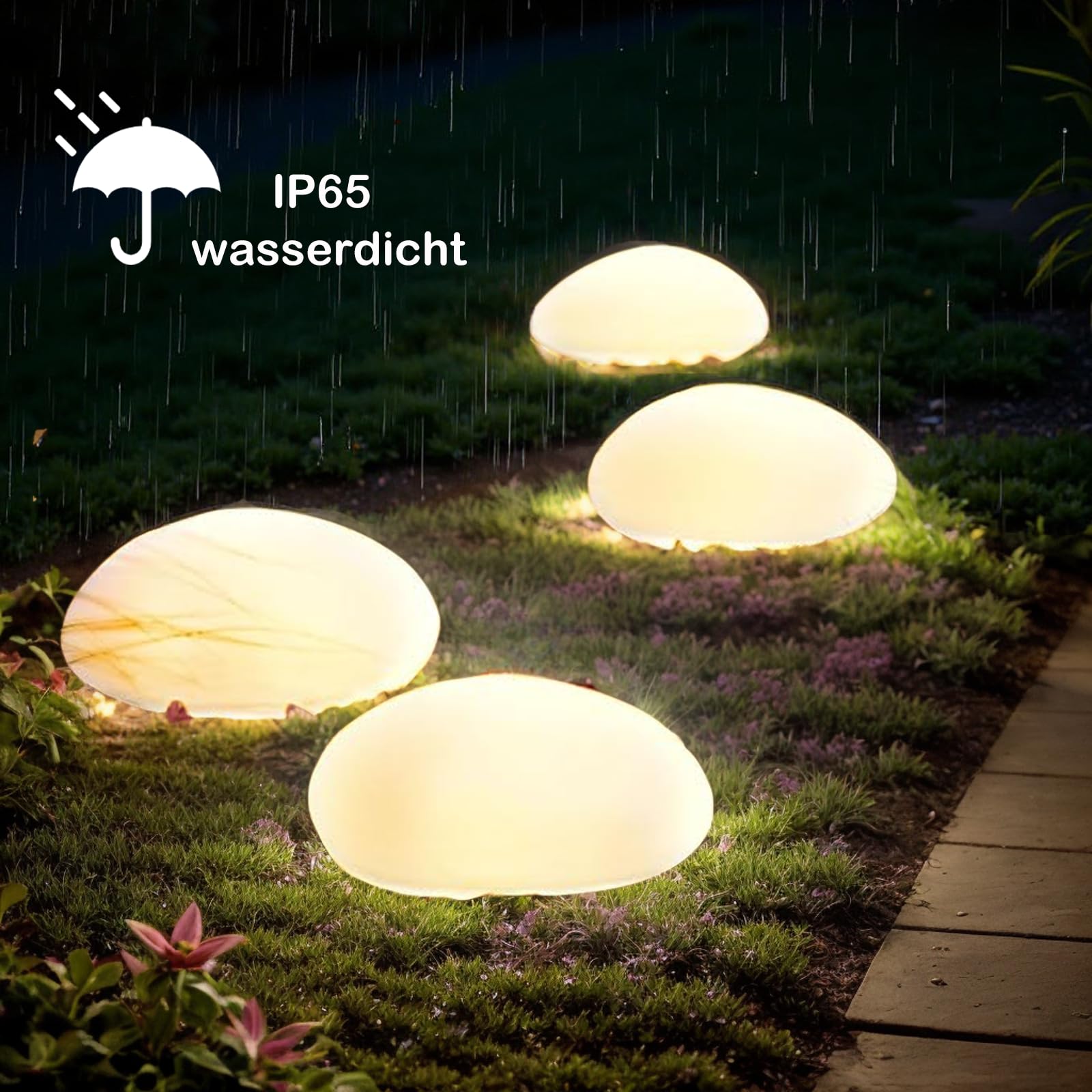 SC-Daily Solar Lights Outdoor Waterproof Solar Pebble Rock Garden Lights Decorative with Warm Light LED, IP65 Waterproof - Image 3