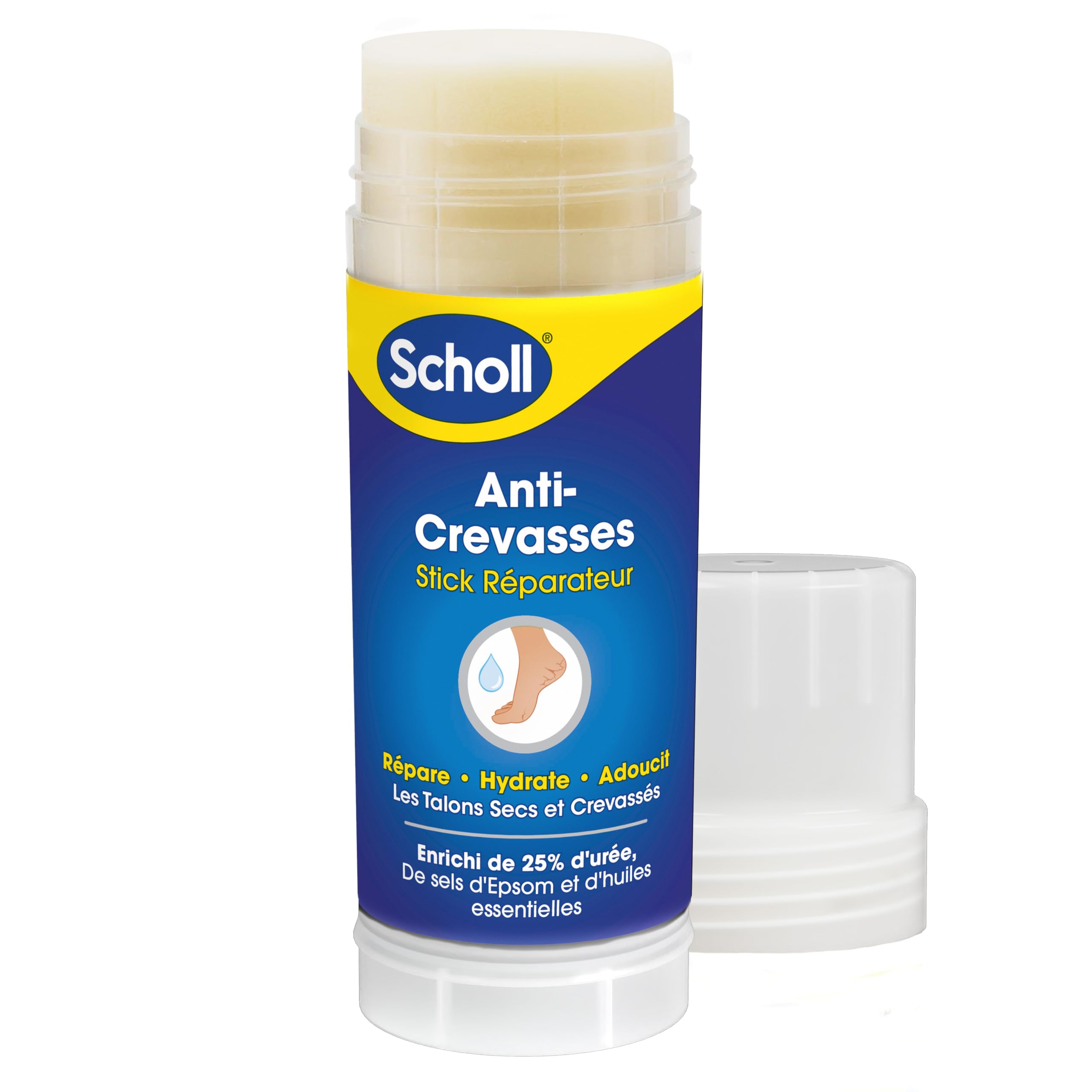 Dr. Scholl's Stick Réparateur Anti-Crevasses, Hydrate, Répare et Adoucit les Talons Secs et Crevassés, Enrichi de 25% d’Urée, Action Rapide pour Pieds Lisses et pour Rester Confortable - Stick de 70g