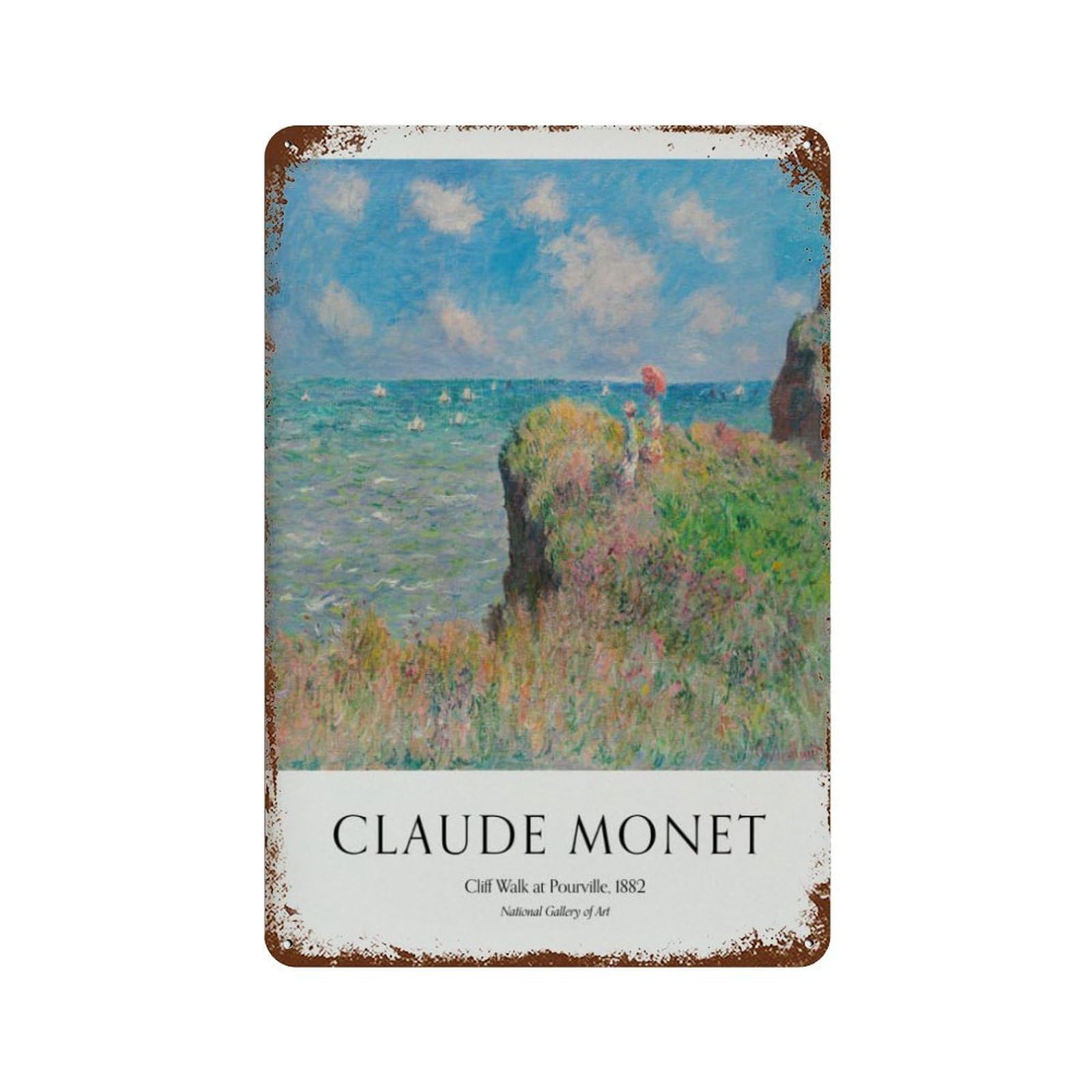 xiaoxiaoshen Monet 'cliff Walk at Pourville' Impressionist Painting Wall Decor Art Metal Tin Poster Modern Home Decor Art Home Bar Shop Decorations Vintage Sign 30x20cm