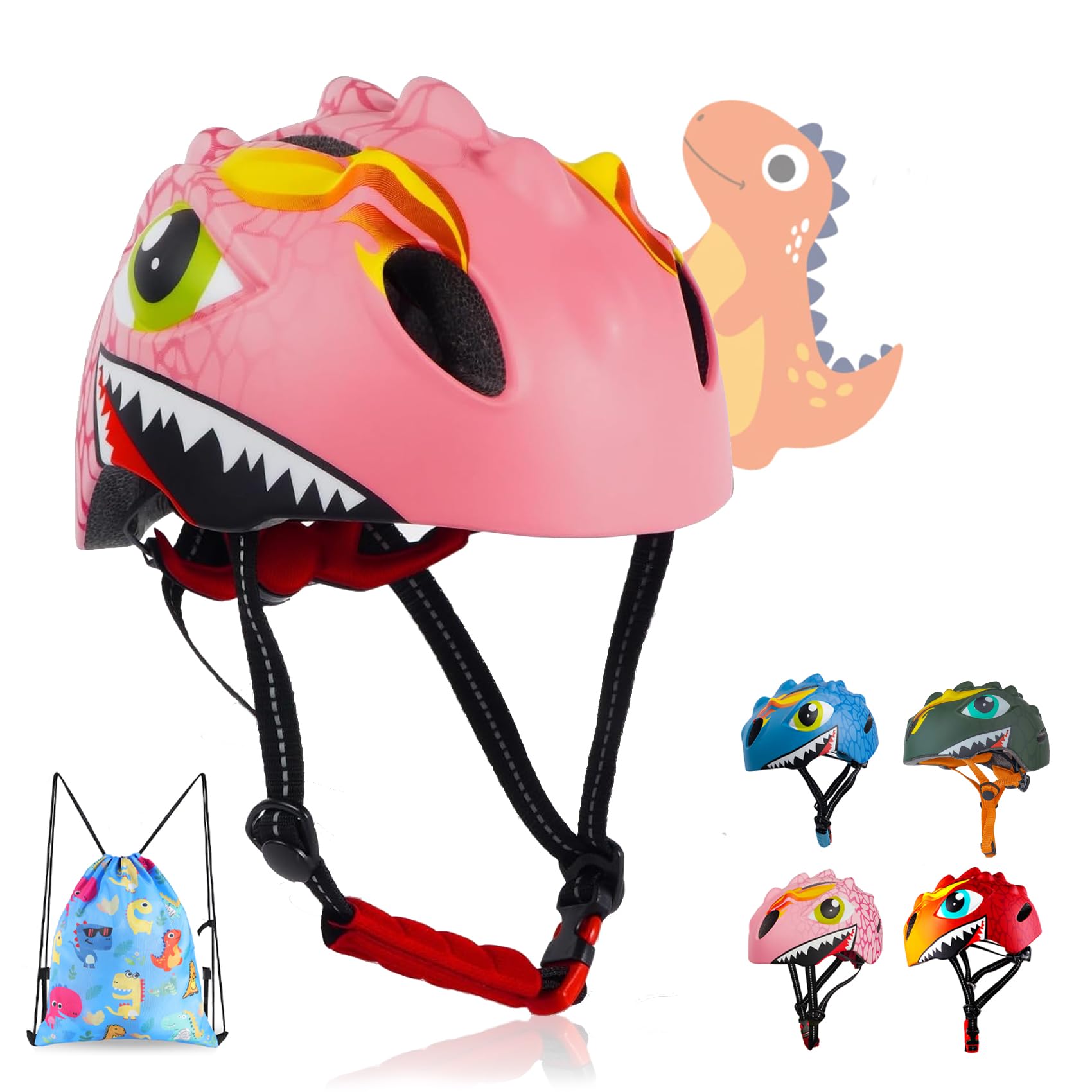 Toddler Helmet Kids Bike Helmet for Boys Girls 3 4 5 6Years Old with Dinosaur 3D Lightweight Safety Certified,Toddler Bike Cycling Skating Skateboard Scooter Helmet Pink