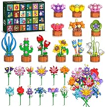 HOGOKIDS 2025 Adventskalender Blumen 3.6 Mini Bausatz - 24 Tage Weihnachts Countdown Sukkulenten Botanische Bausteine 827 Teile, Partygeschenke für Kinder Mädchen Jungen Teenager ab 6 Jahren