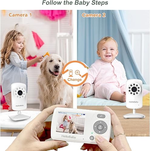 Miniatura 7 de HelloBaby Monitor con 2 cámaras, pantalla de viaje portátil de 2.4 pulgadas, monitor de bebé sin WiFi, monitor de bebé de video de largo alcance de